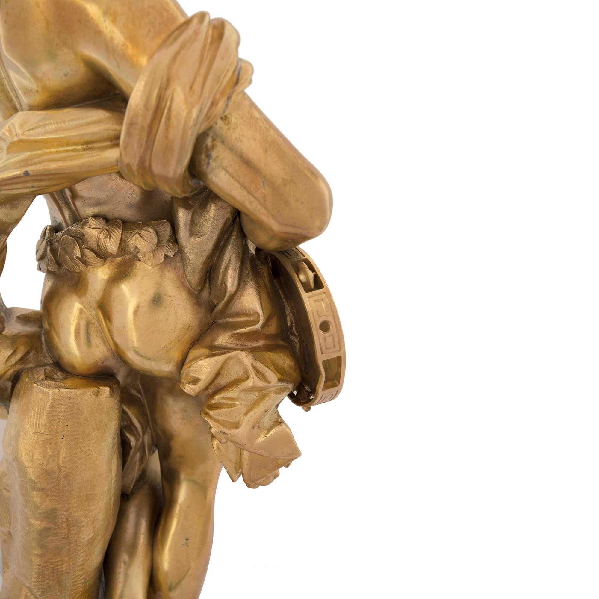 French Louis XVI Style Ormolu Festive Figural Statues, Signed Devaulx For Sale 3