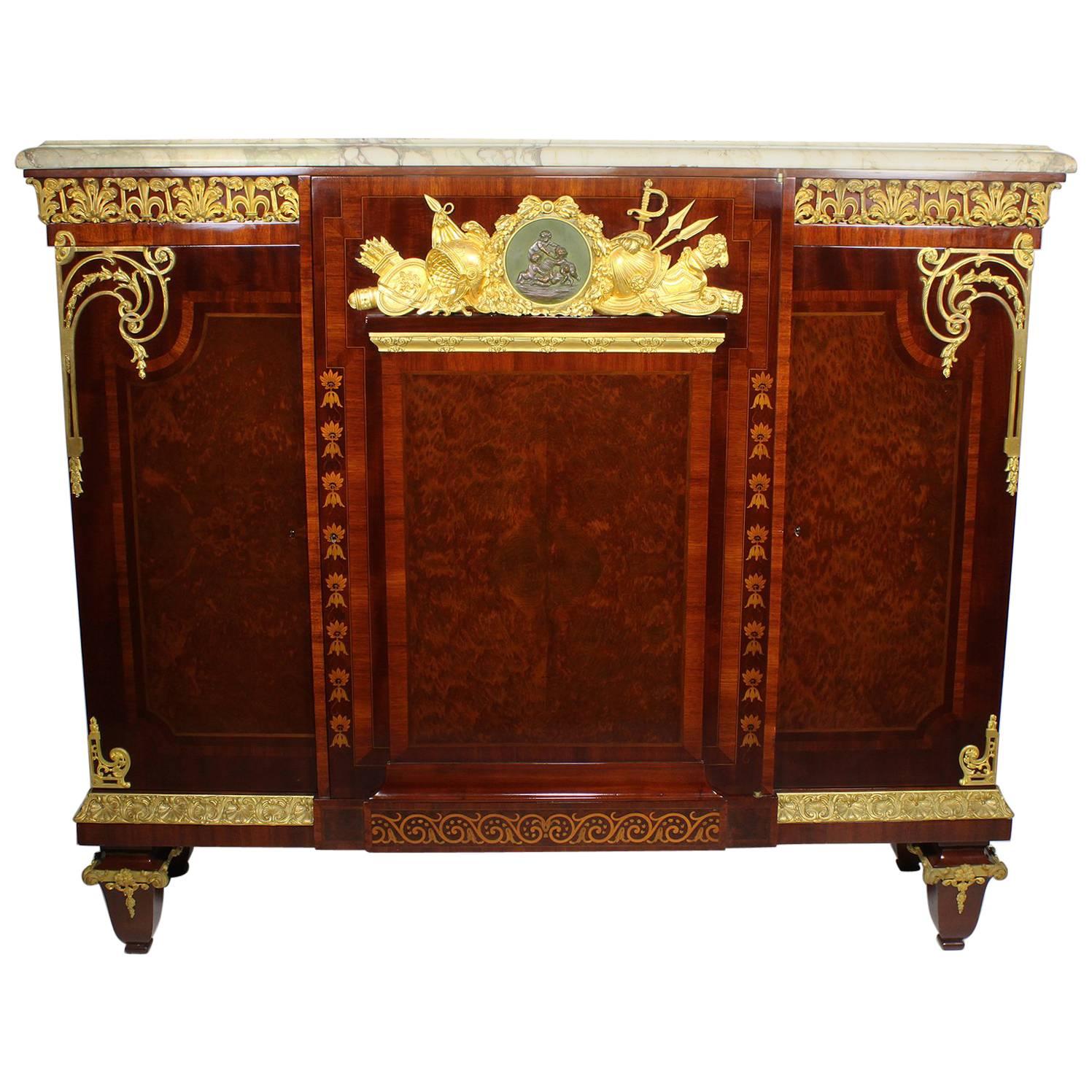 French Louis XVI Style Ormolu Mounted Military Armor Commode Attr. Mâison Millet For Sale
