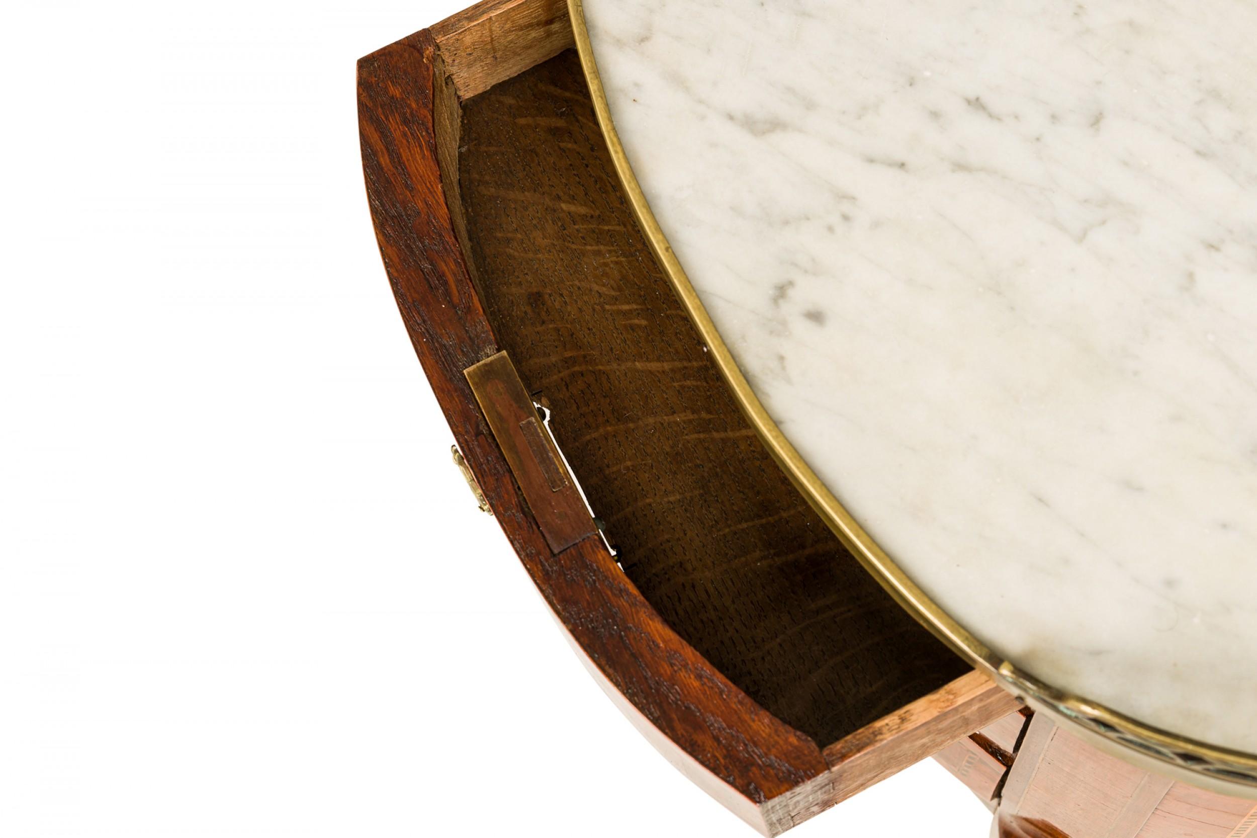 French Louis XVI Style Oval 3-Drawer Marble Gallery Top Bedside Table 8