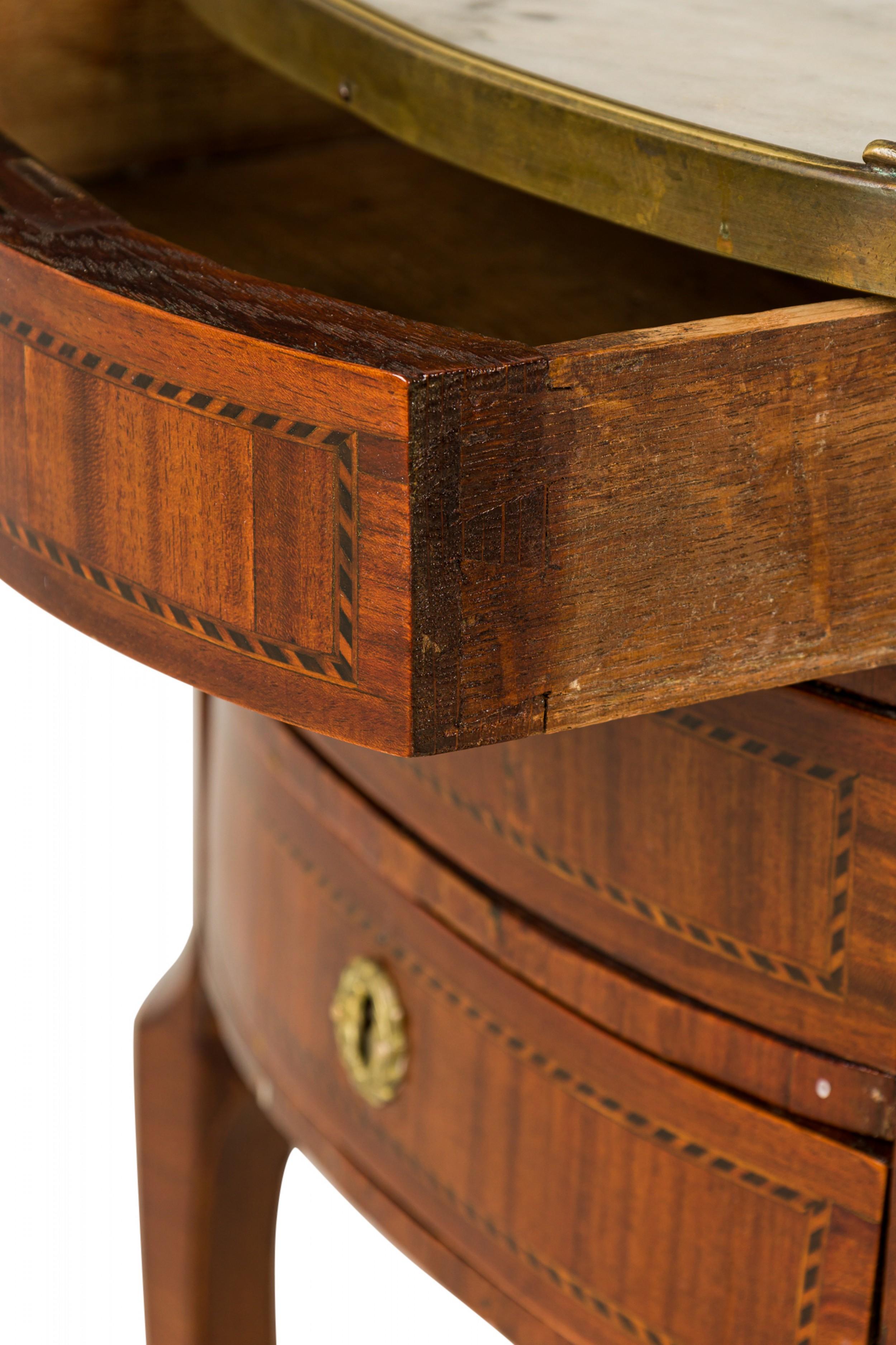 French Louis XVI Style Oval 3-Drawer Marble Gallery Top Bedside Table 9
