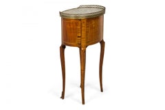 French Louis XVI Style Oval 3-Drawer Marble Gallery Top Bedside Table