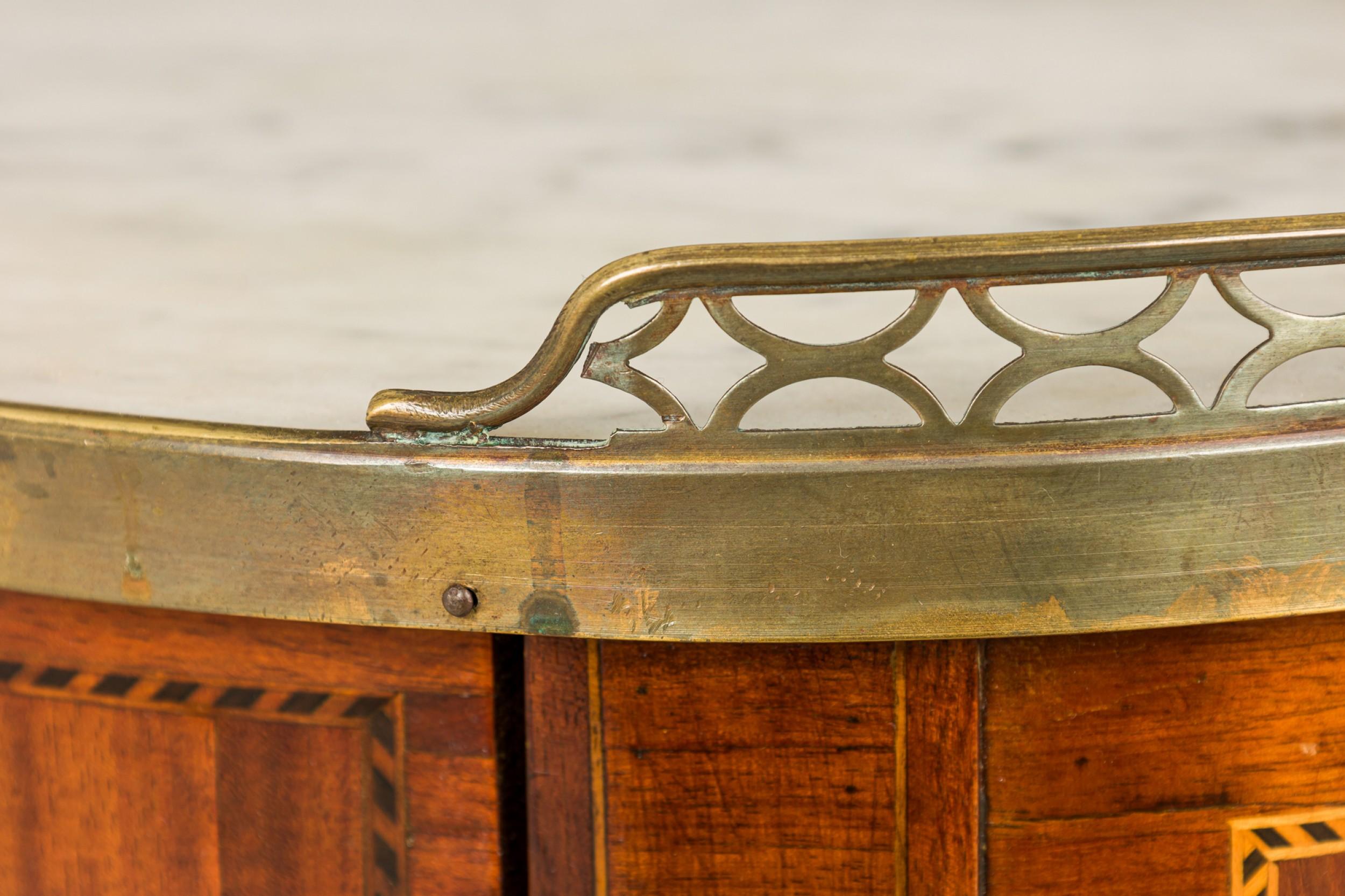 Hand-Crafted French Louis XVI Style Oval 3-Drawer Marble Gallery Top Bedside Table