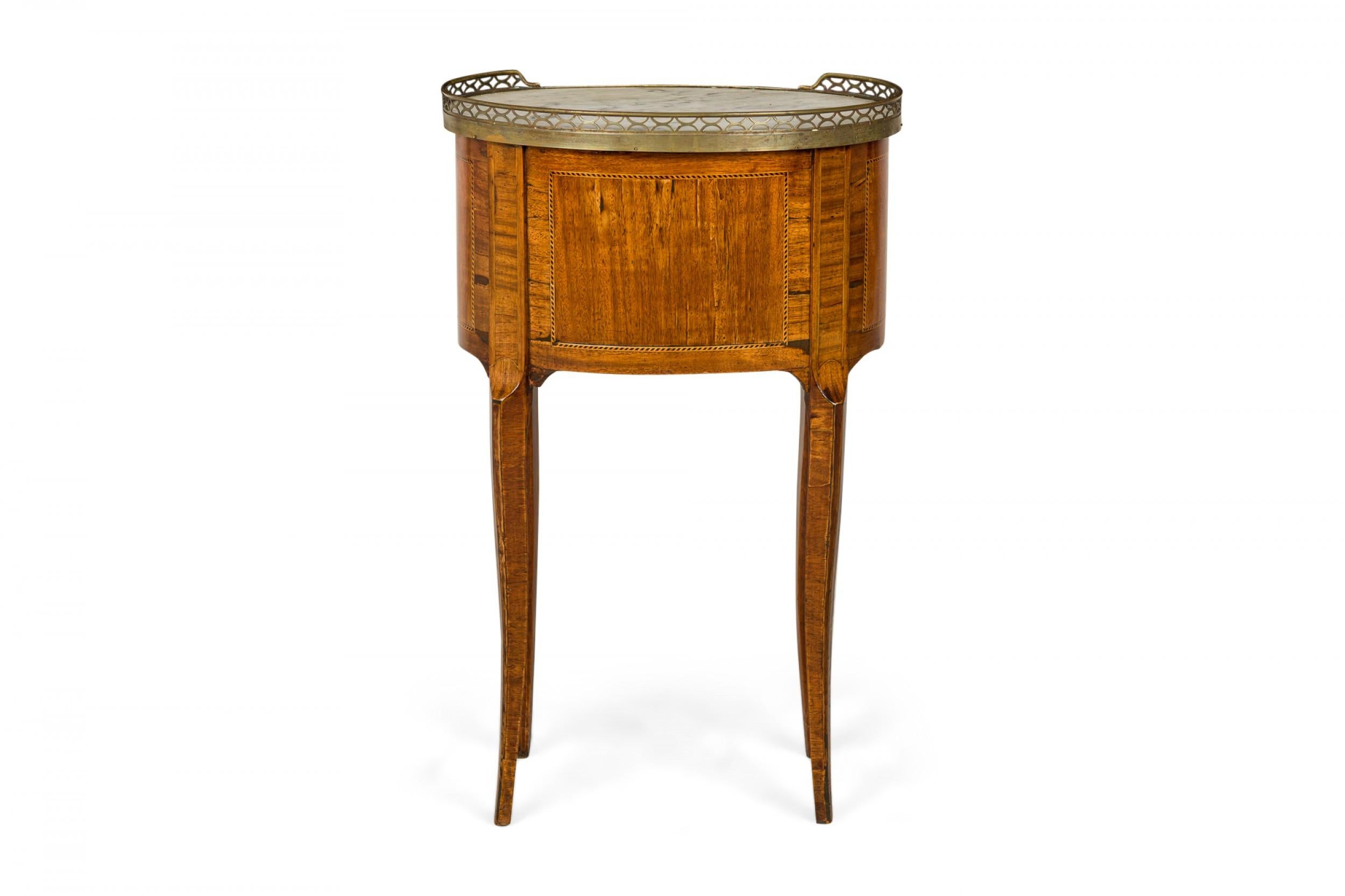 French Louis XVI Style Oval 3-Drawer Marble Gallery Top Bedside Table In Good Condition In Queens, NY