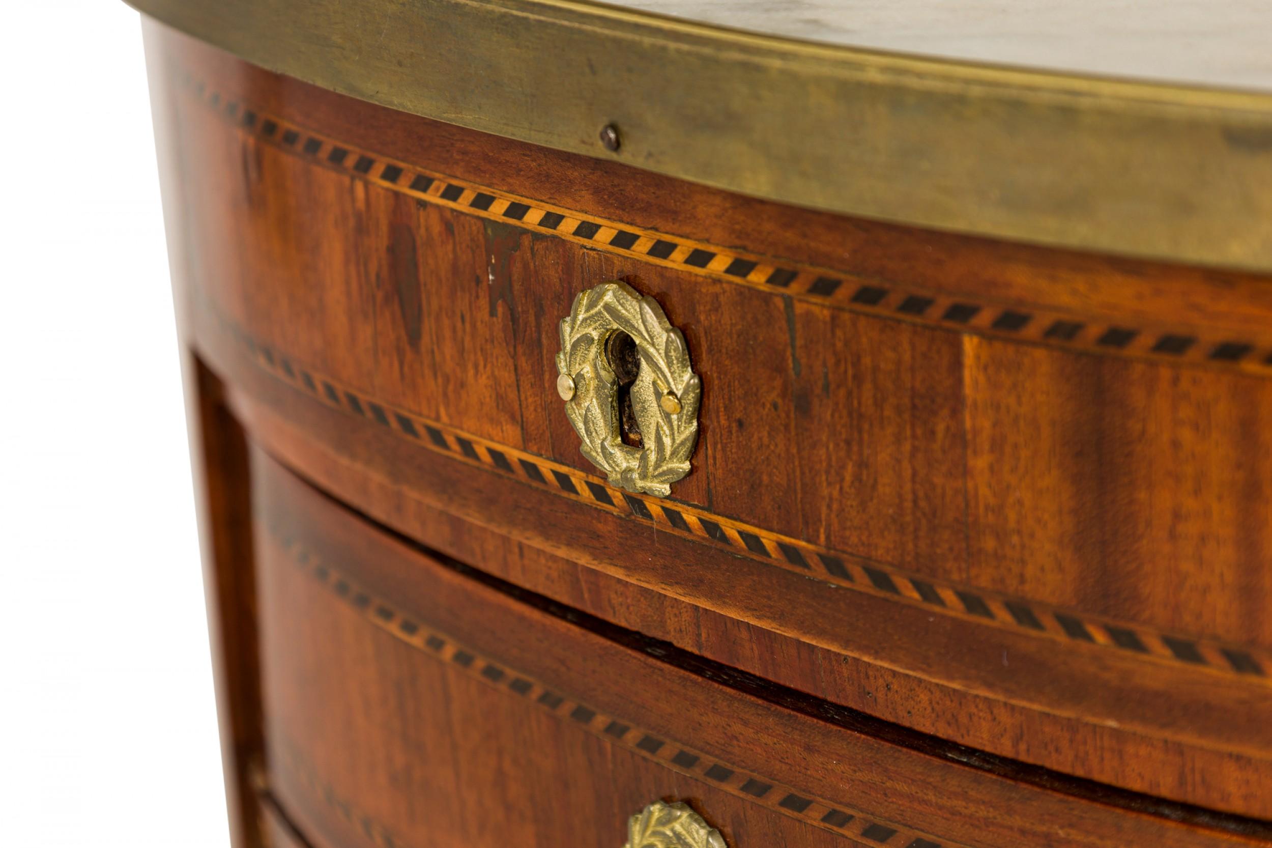 French Louis XVI Style Oval 3-Drawer Marble Gallery Top Bedside Table 1