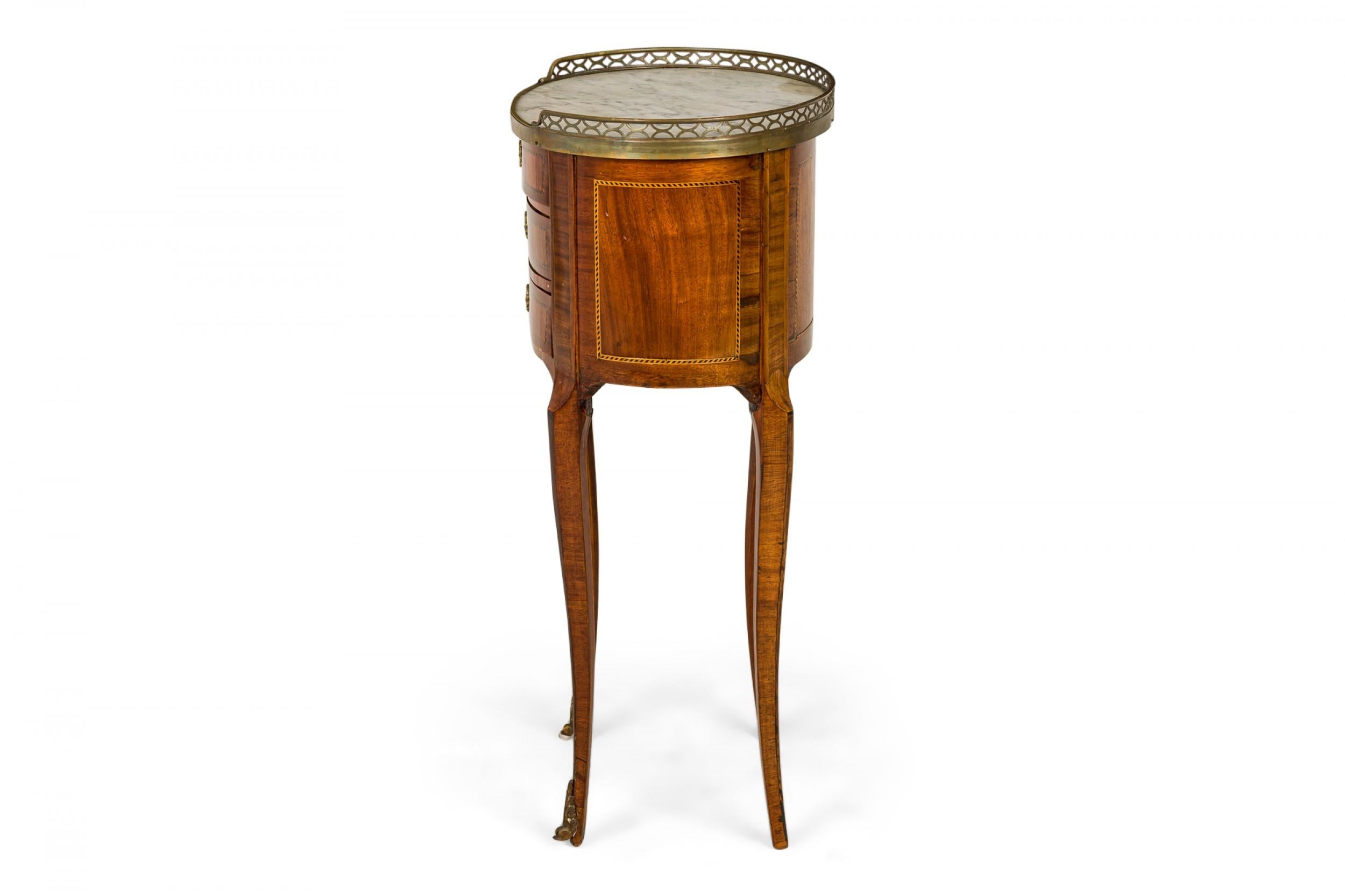 French Louis XVI Style Oval 3-Drawer Marble Gallery Top Bedside Table 2