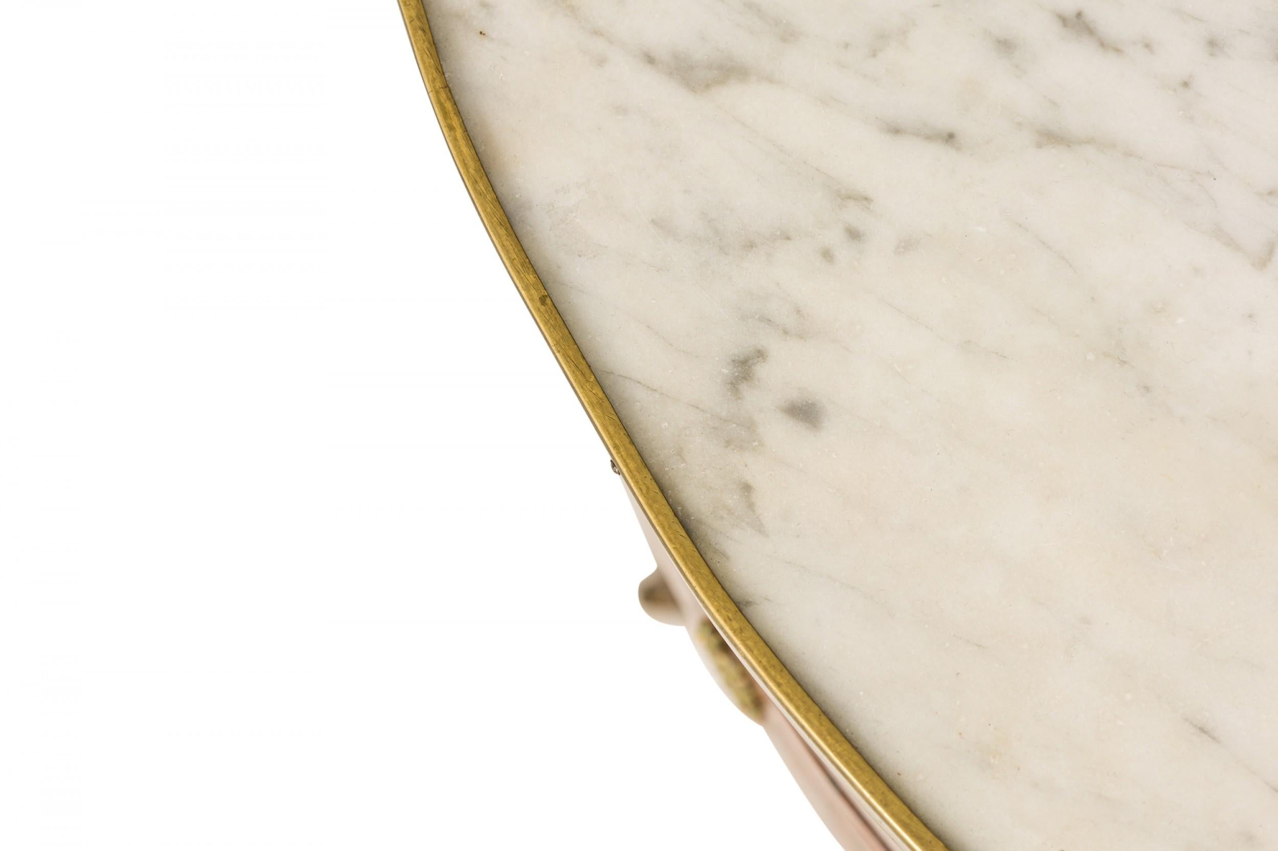 French Louis XVI Style Oval 3-Drawer Marble Gallery Top Bedside Table 3