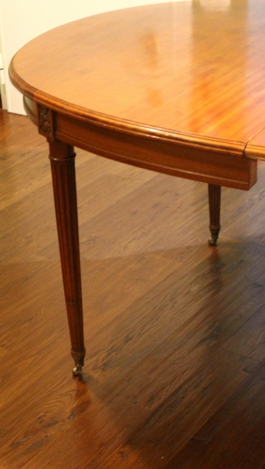 French Louis XVI Style Oval Extending Dining Mahogany Table with Wheel Feet 8
