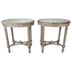 French Louis XVI Style Oval Gold Leaf Tables with Mirrored Tops