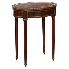 Französischer ovaler Mahagoni-Tisch im Louis-XVI-Stil mit "Rouge Royale"-Marmorplatte