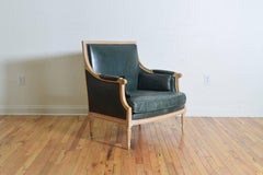 French Louis XVI Style Oversized Leather Upholstered Bergere, Mid-20th Century