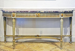 French Louis XVI Style Paint and Parcel-Gilt Carved Marble-Top Console Table
