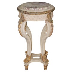 French Louis XVI Style Paint Decorated Gilt Marble Top Pedestal Plantstand