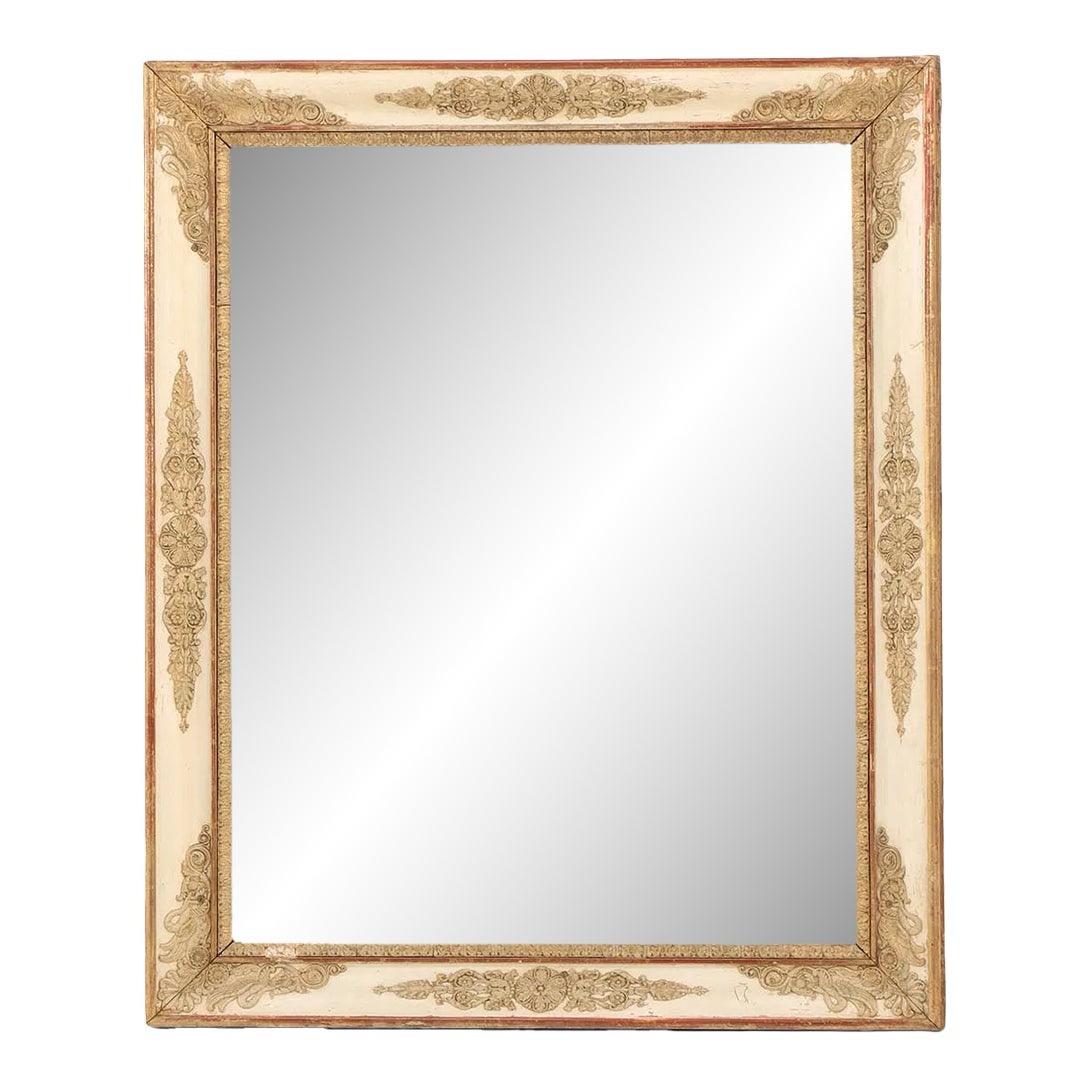French Louis XVI Style Mirror, Cream Frame, Parcel-Gilt, Circa 1860 For Sale