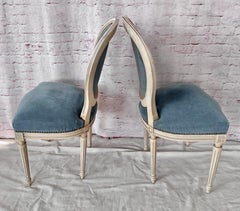 French Louis XVI Style Painted and Upholstered Dining Chairs Set of Eight