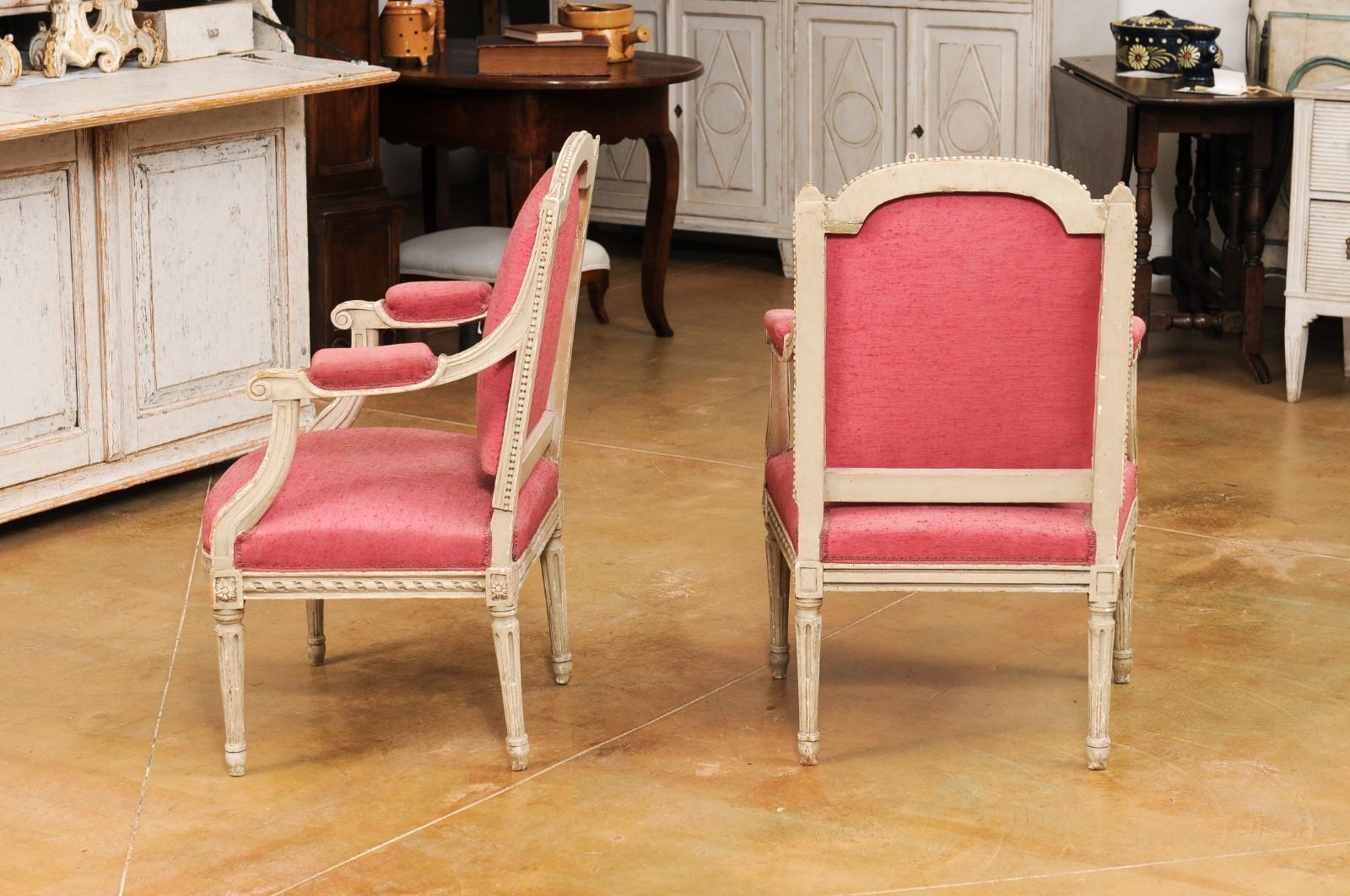 French Louis XVI Style Painted Armchairs with Richly Carved Décor, Sold Each For Sale 4