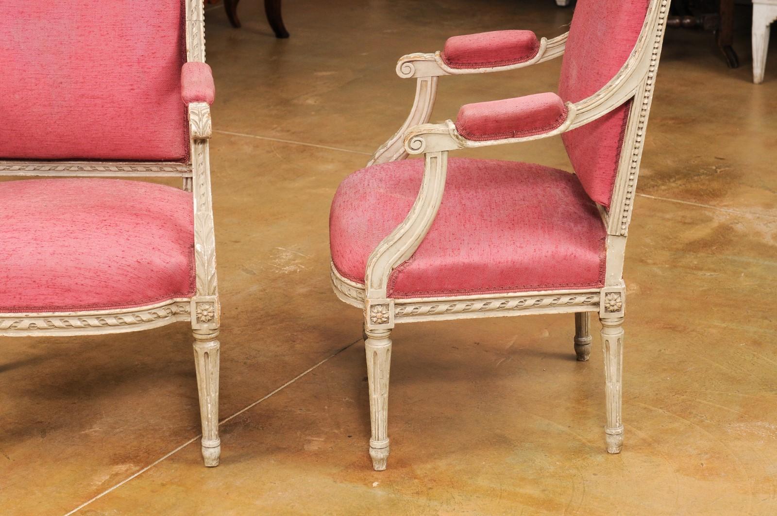 French Louis XVI Style Painted Armchairs with Richly Carved Décor, Sold Each For Sale 6