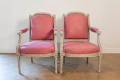 French Louis XVI Style Painted Armchairs with Richly Carved Décor, Sold Each