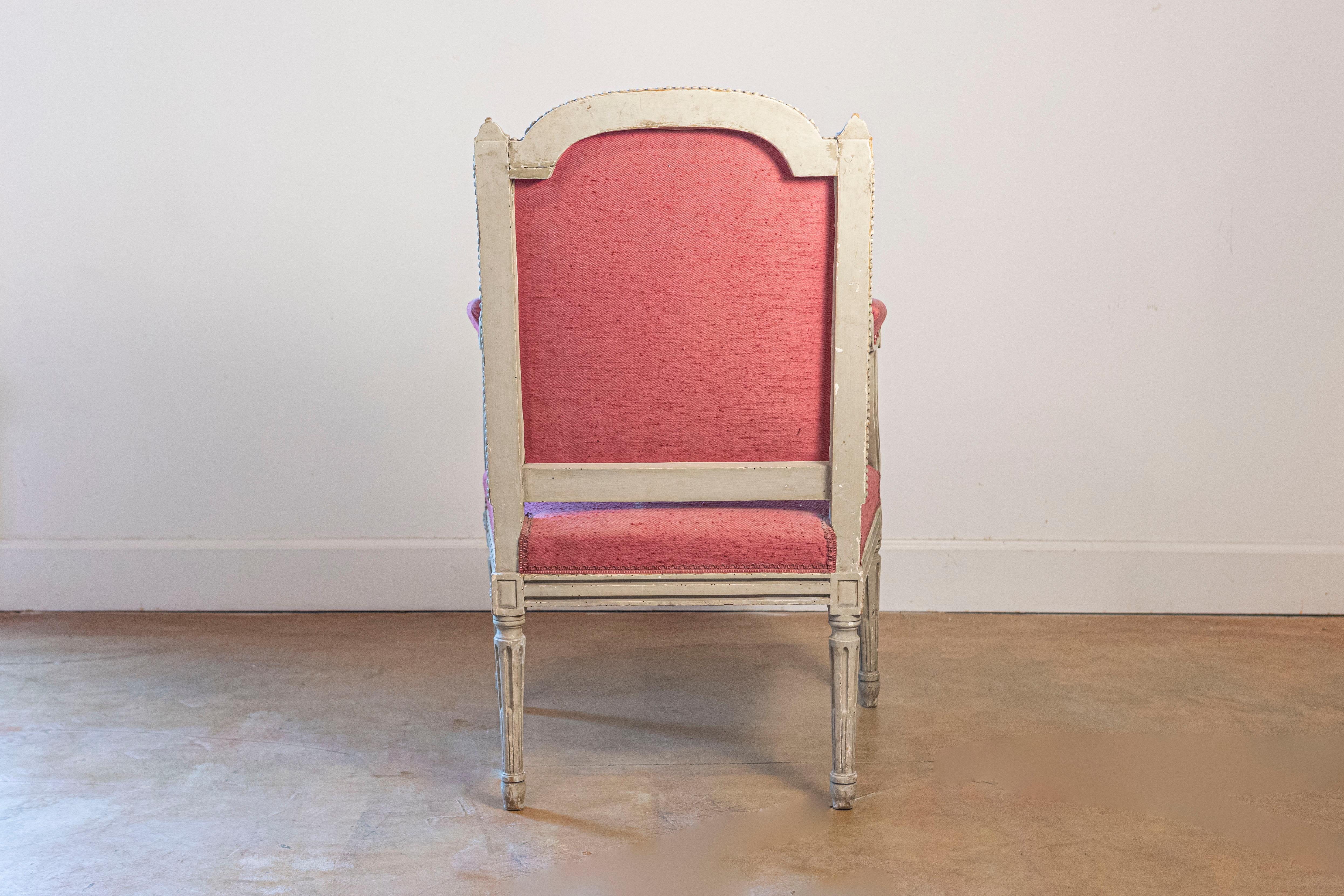French Louis XVI Style Painted Armchairs with Richly Carved Décor, Sold Each For Sale 1