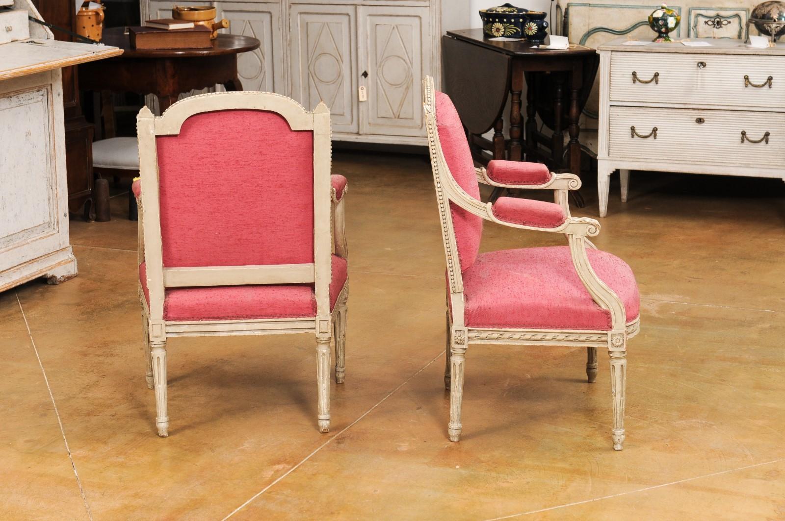 French Louis XVI Style Painted Armchairs with Richly Carved Décor, Sold Each For Sale 2