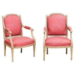 Antique French Louis XVI Style Painted Armchairs with Richly Carved Décor, Sold Each