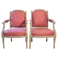 French Louis XVI Style Painted Armchairs with Richly Carved Décor, Sold Each