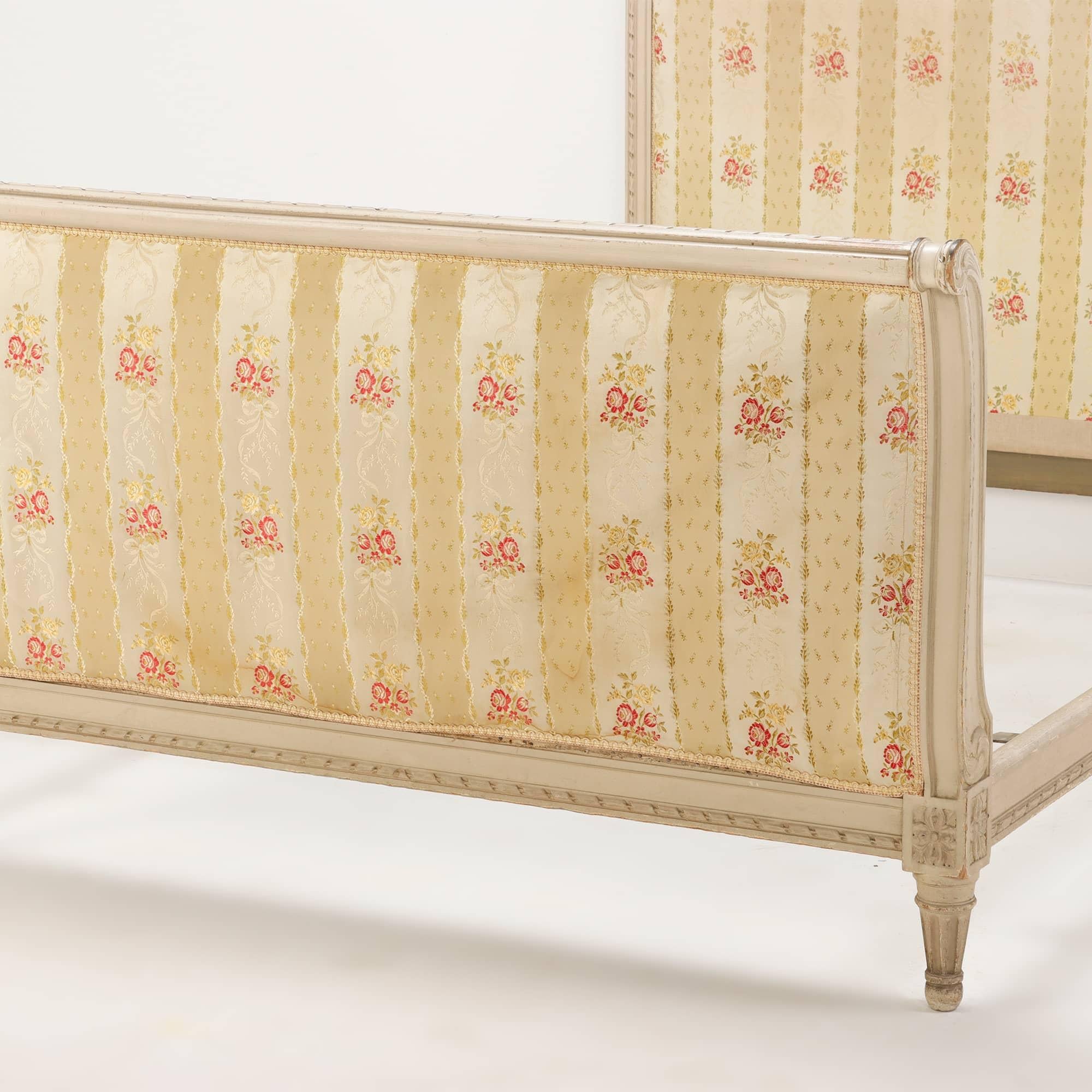 Upholstery French Louis XVI style painted bed circa 1920.