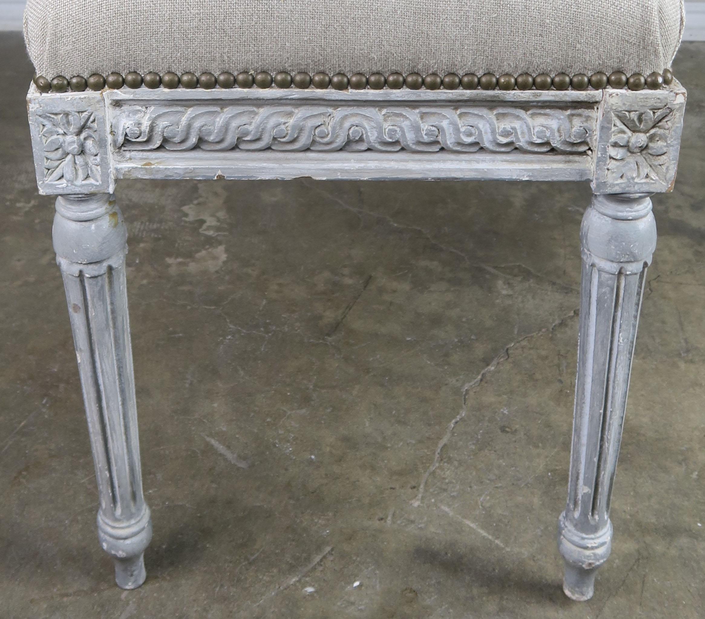 French Louis XVI Style Painted Belgium Linen Upholstered Bench 2