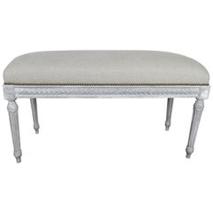 French Louis XVI Style Painted Belgium Linen Upholstered Bench