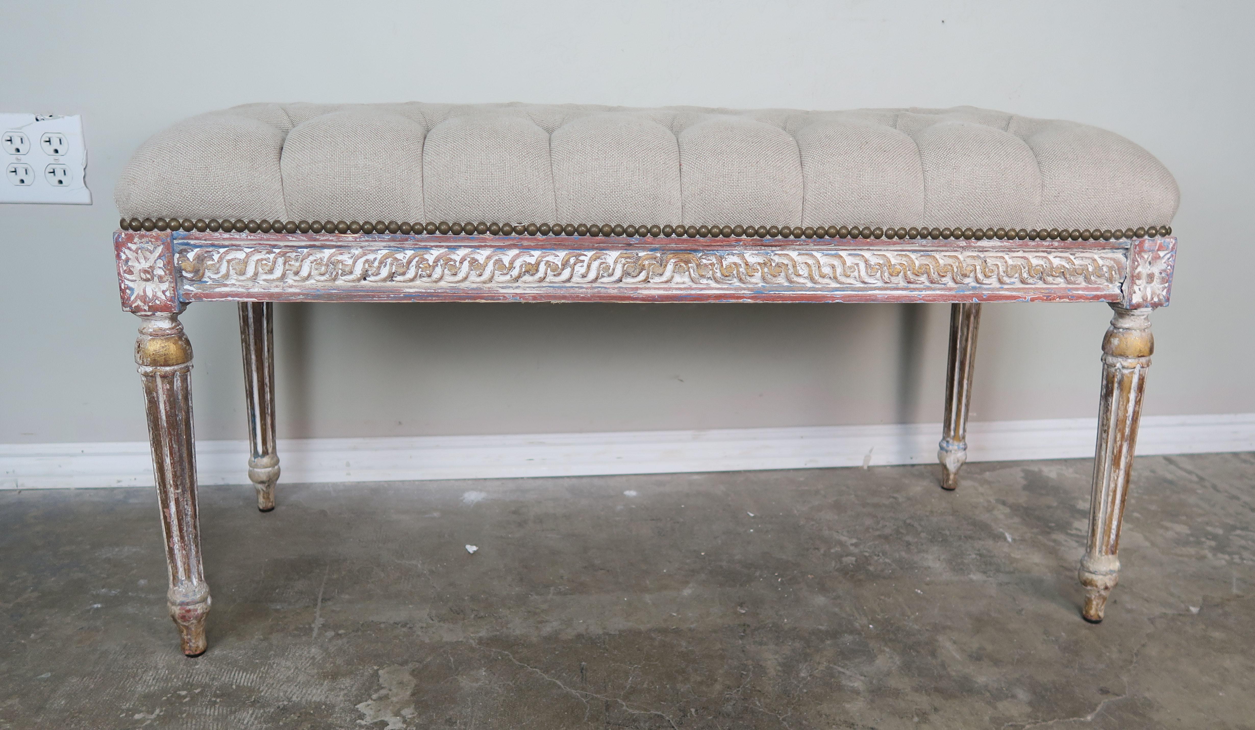 Hand-Painted French Louis XVI Style Painted Bench, circa 1930