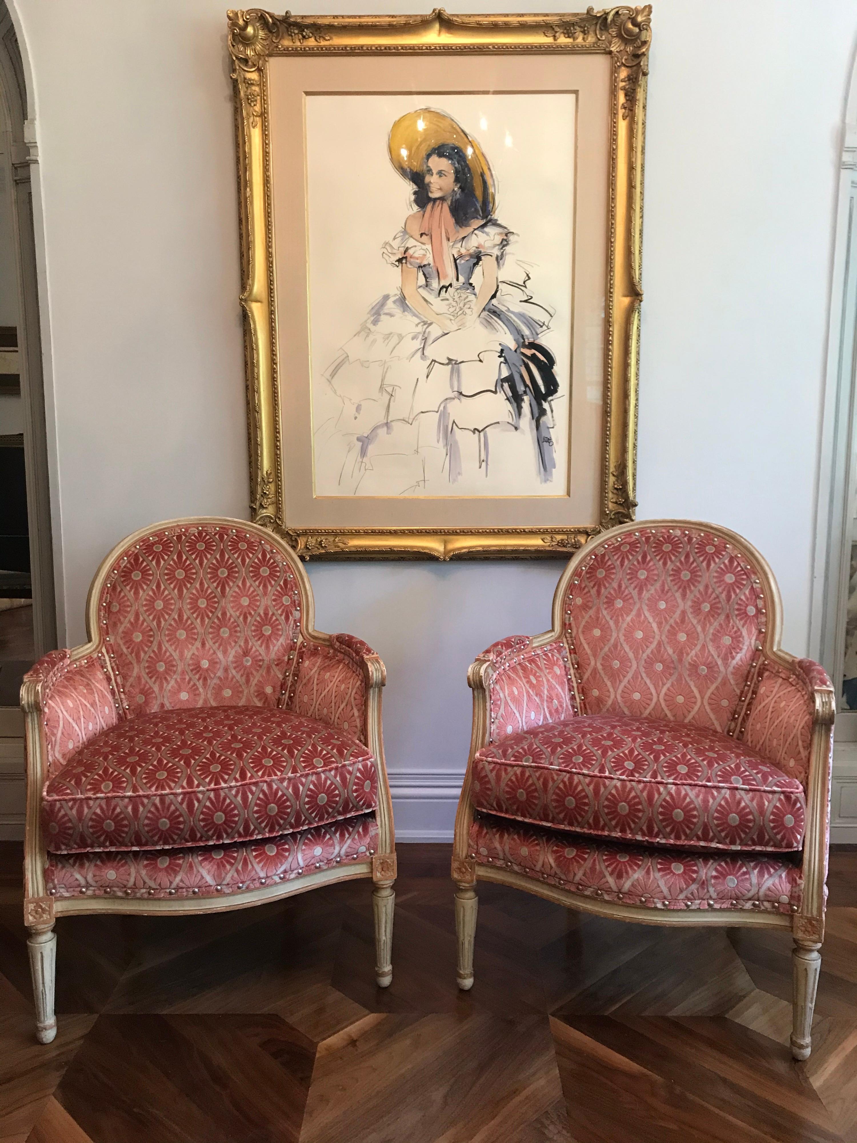 French Louis XVI Style Painted Bergère Chairs For Sale 1