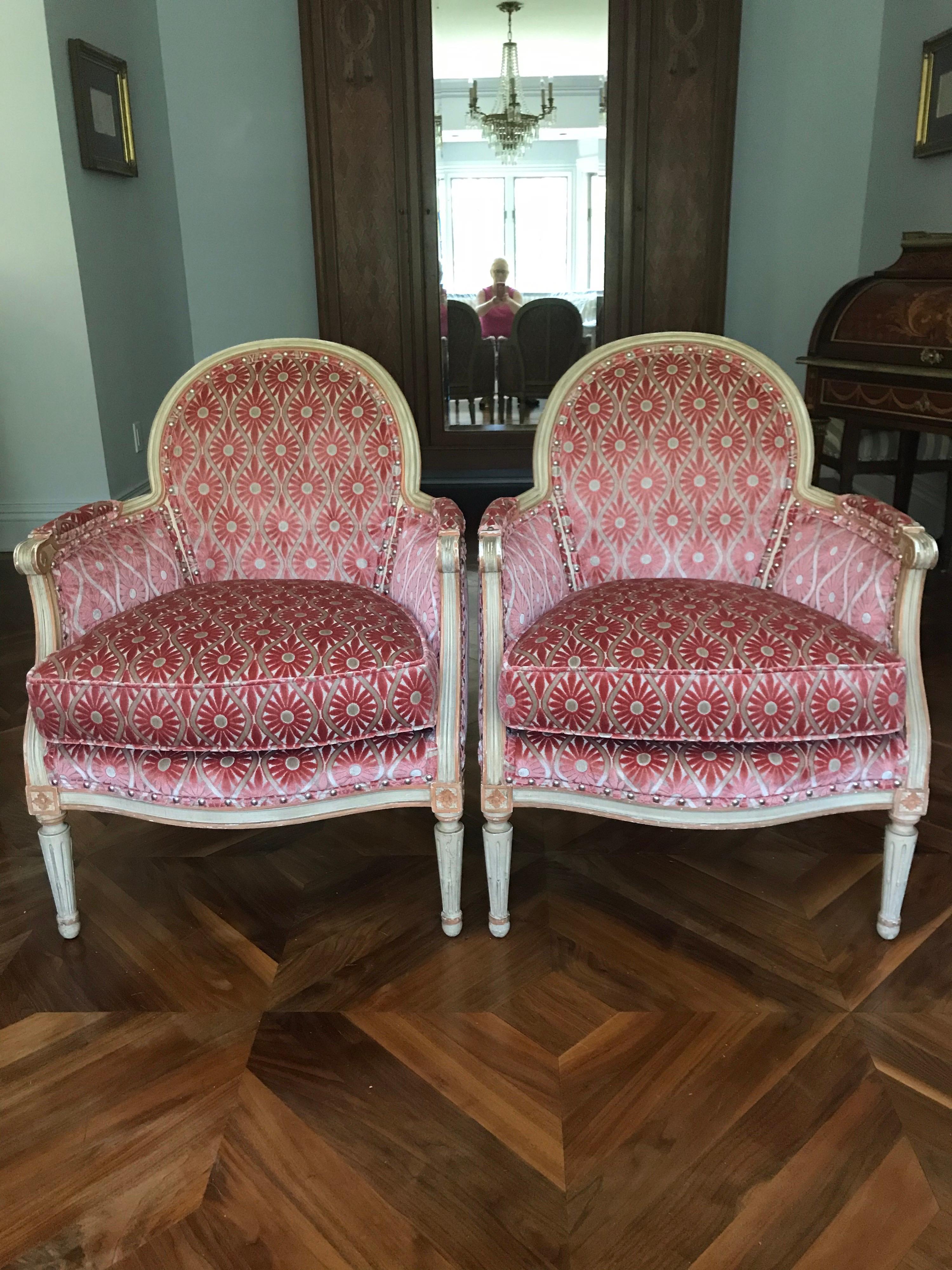 French Louis XVI Style Painted Bergère Chairs For Sale 2