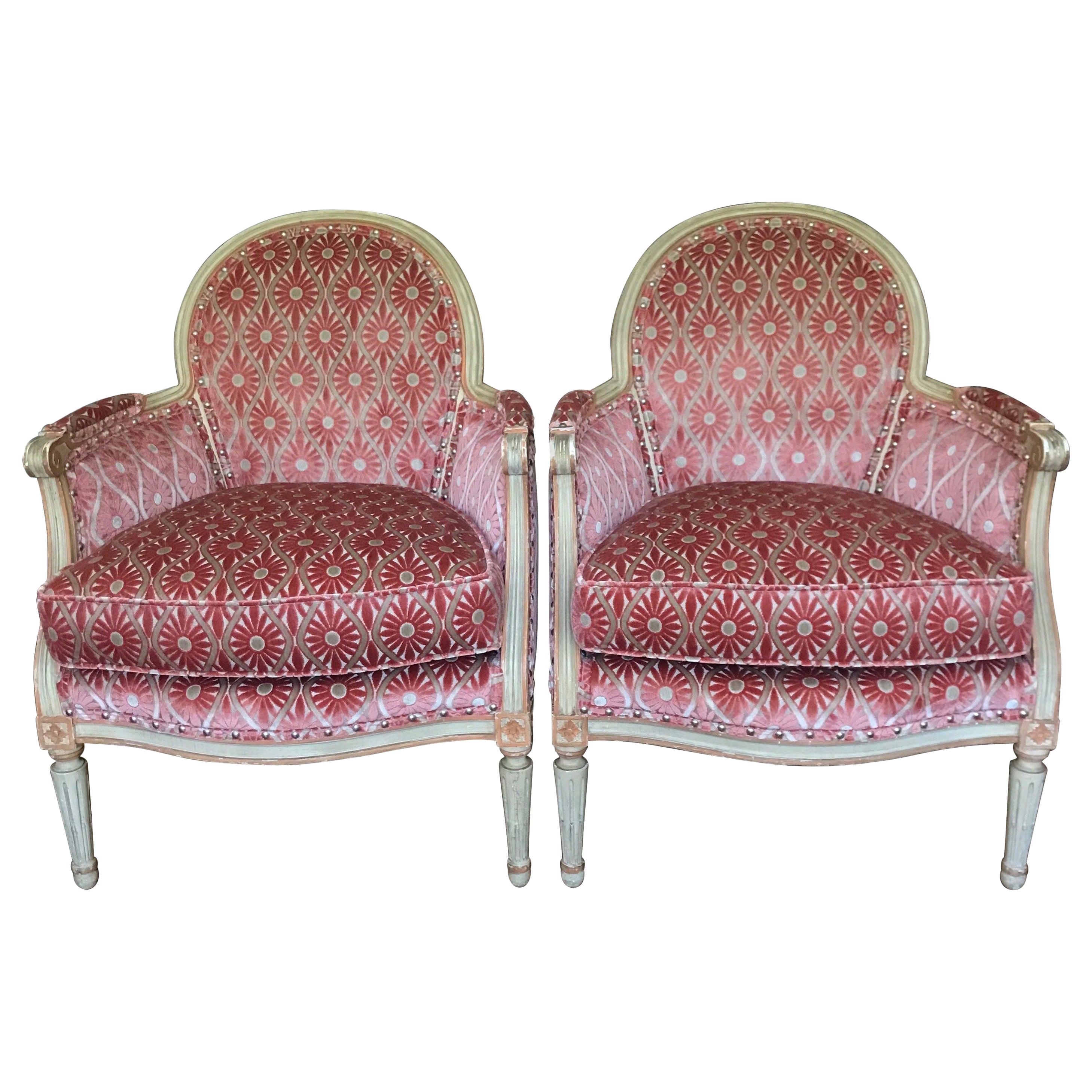 French Louis XVI Style Painted Bergère Chairs For Sale
