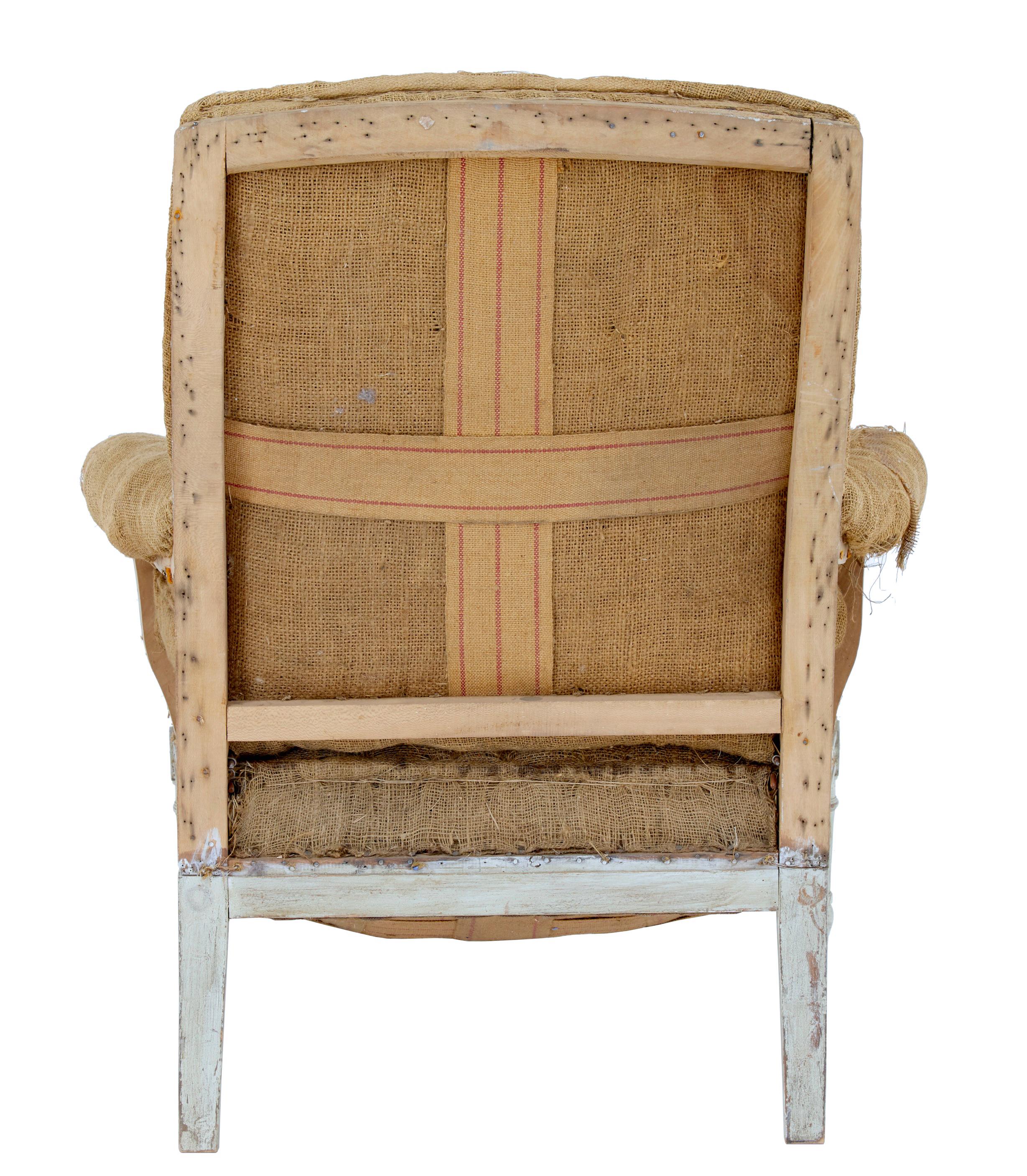 French Louis XVI Style Painted Bergère with Matching Ottoman, circa 1870 In Good Condition For Sale In Atlanta, GA