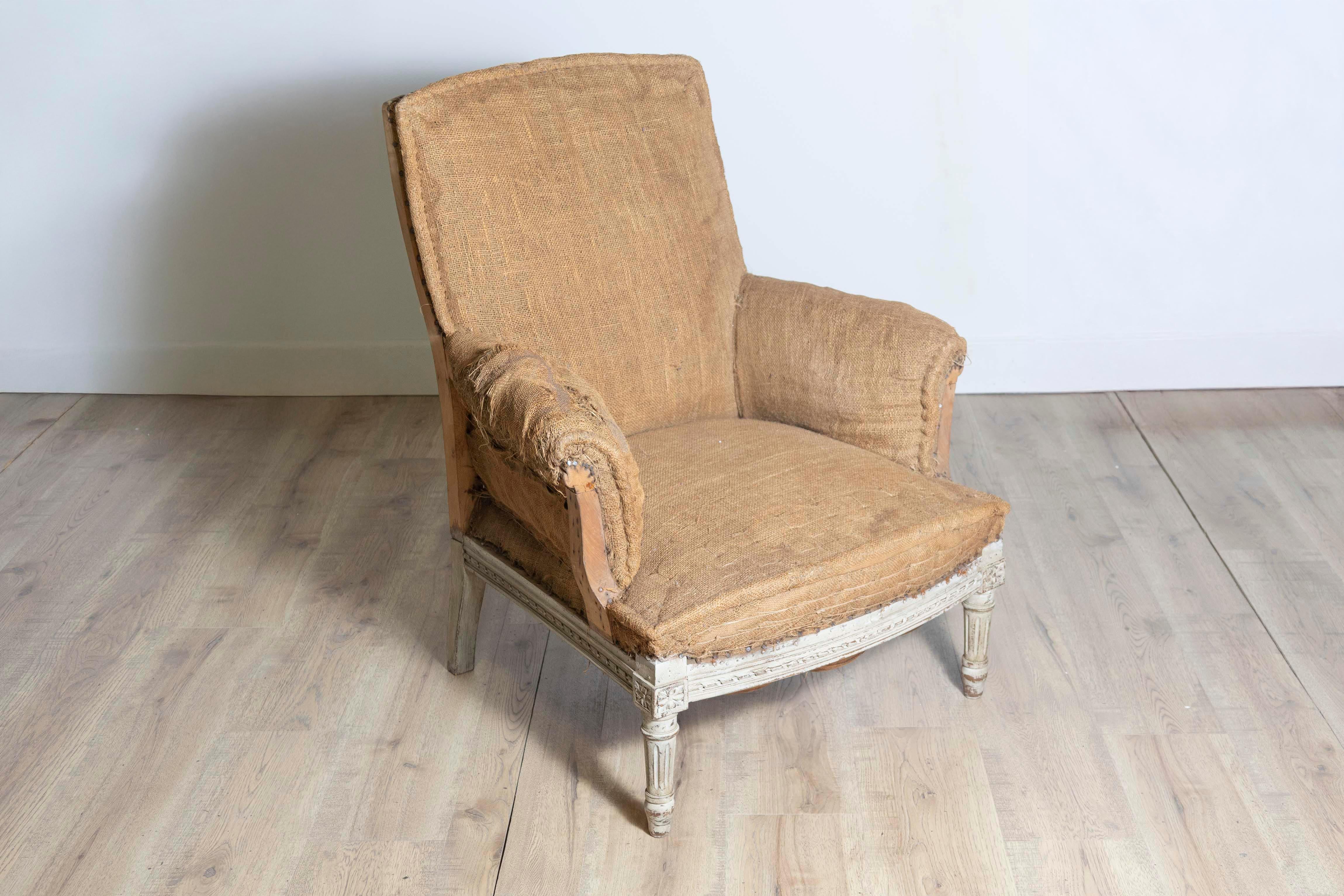 19th Century French Louis XVI Style Painted Bergère with Matching Ottoman, circa 1870