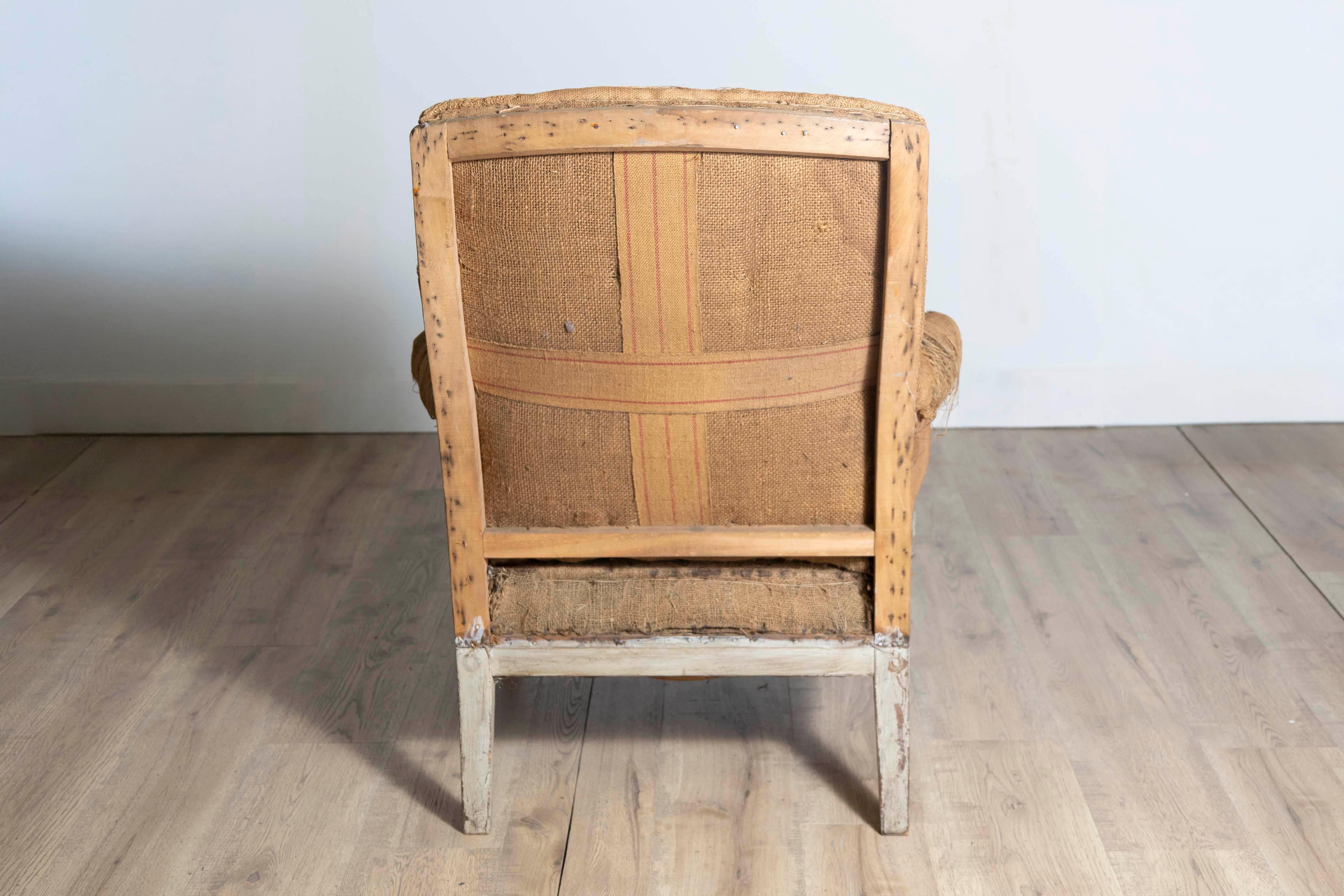 French Louis XVI Style Painted Bergère with Matching Ottoman, circa 1870 1
