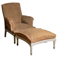 French Louis XVI Style Painted Bergère with Matching Ottoman, circa 1870