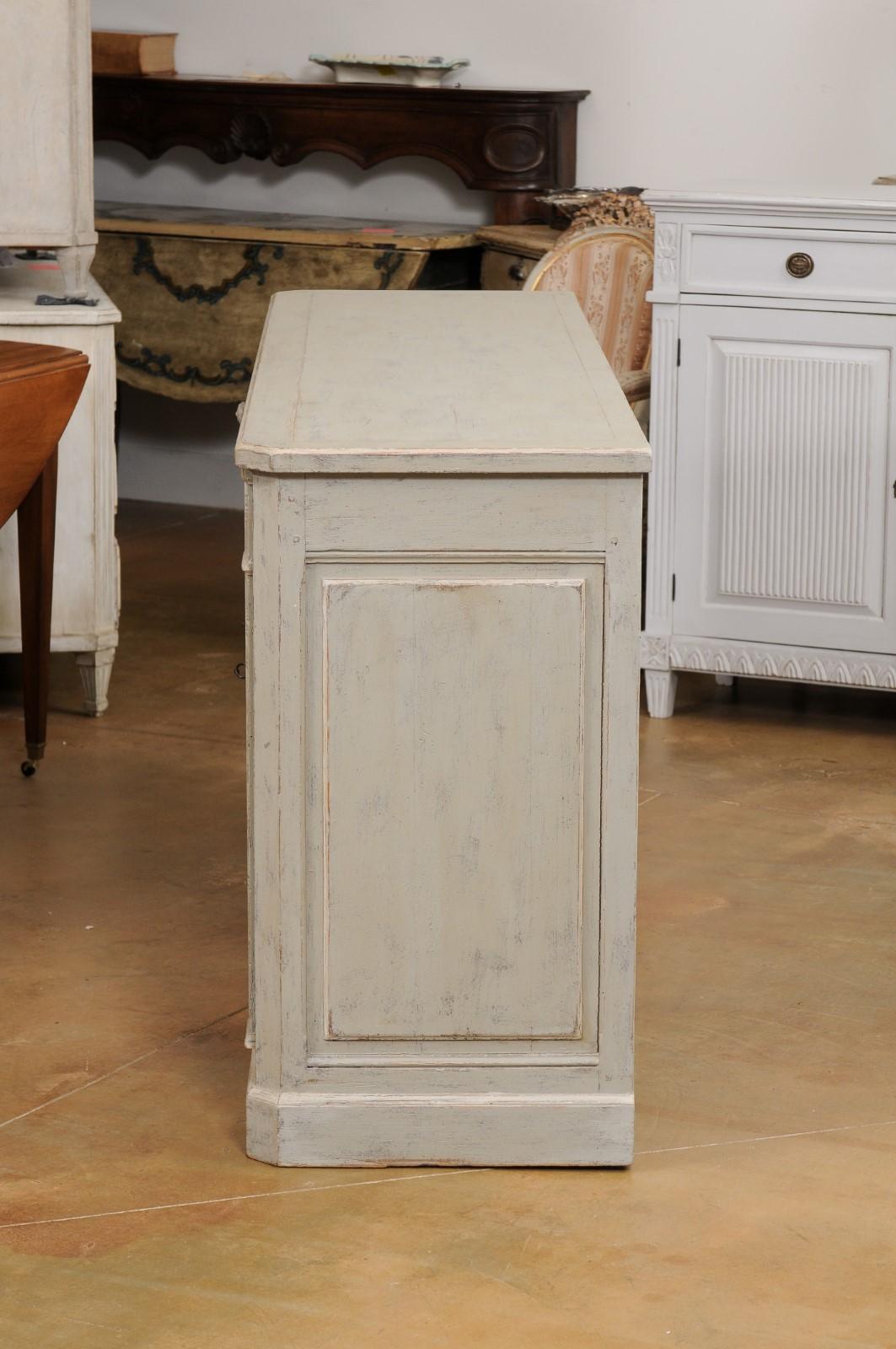French Louis XVI Style Painted Buffet with Doors, Drawers and Carved Pilasters For Sale 5