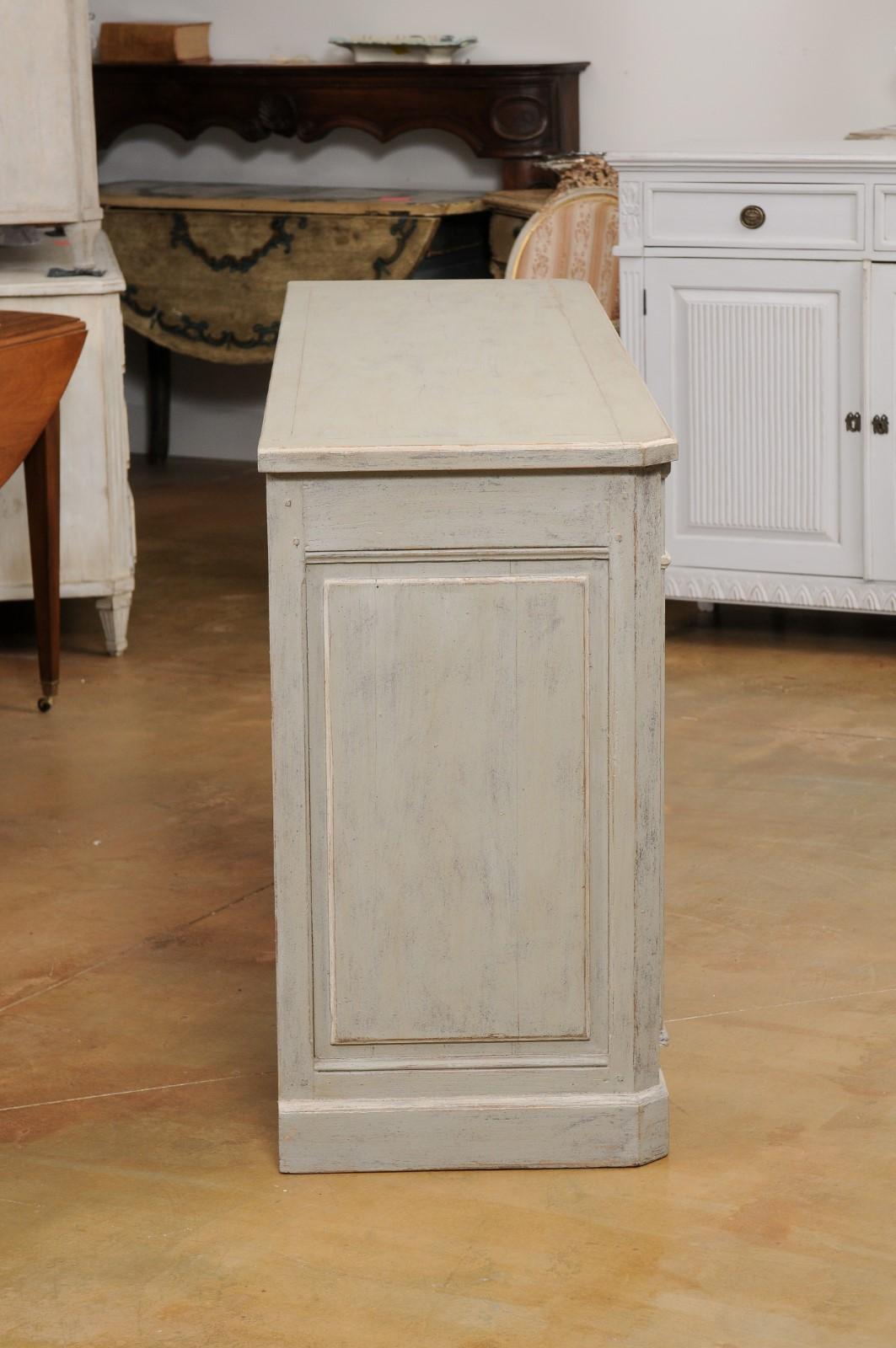 French Louis XVI Style Painted Buffet with Doors, Drawers and Carved Pilasters 7