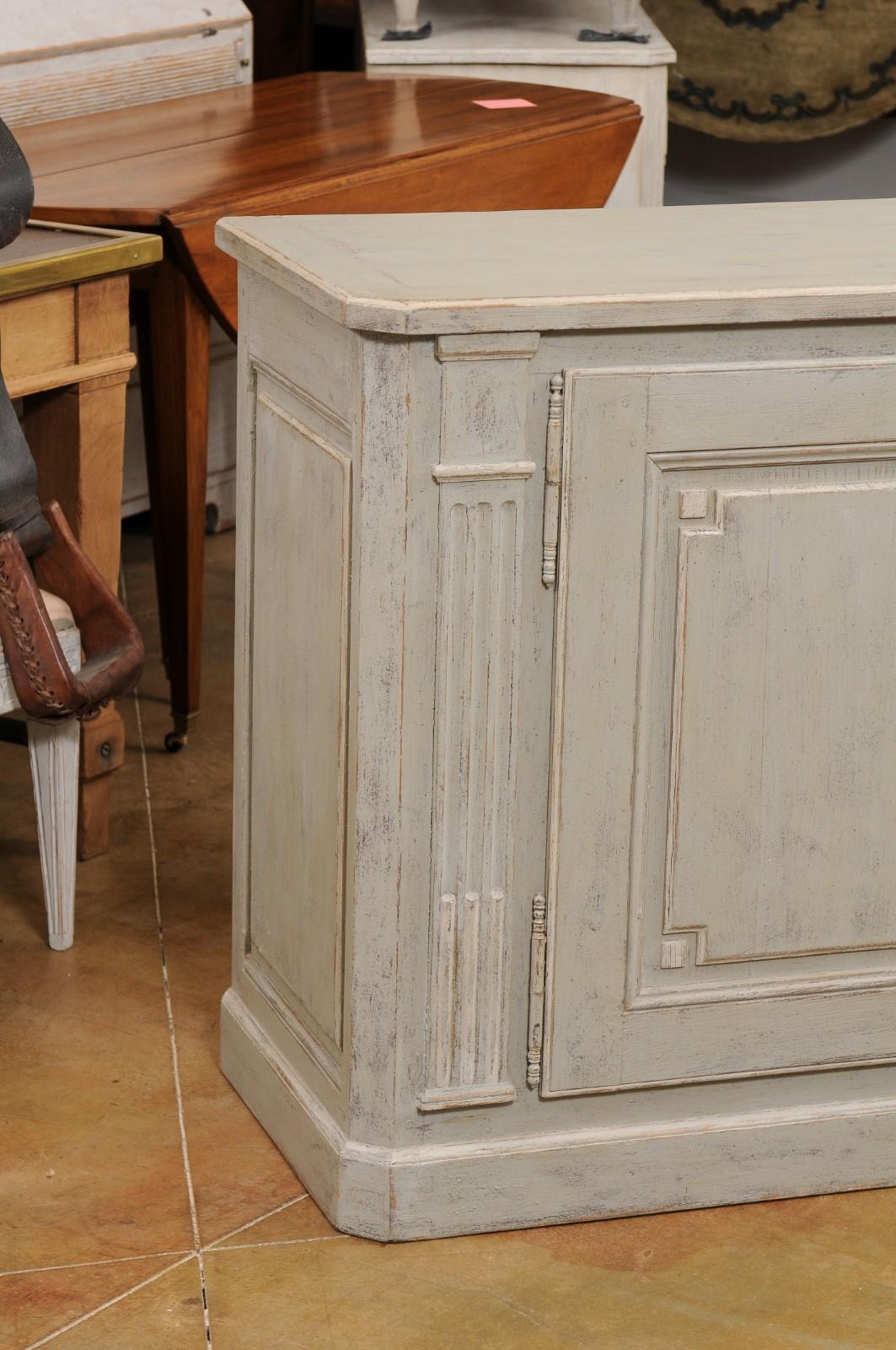 French Louis XVI Style Painted Buffet with Doors, Drawers and Carved Pilasters In Good Condition In Atlanta, GA