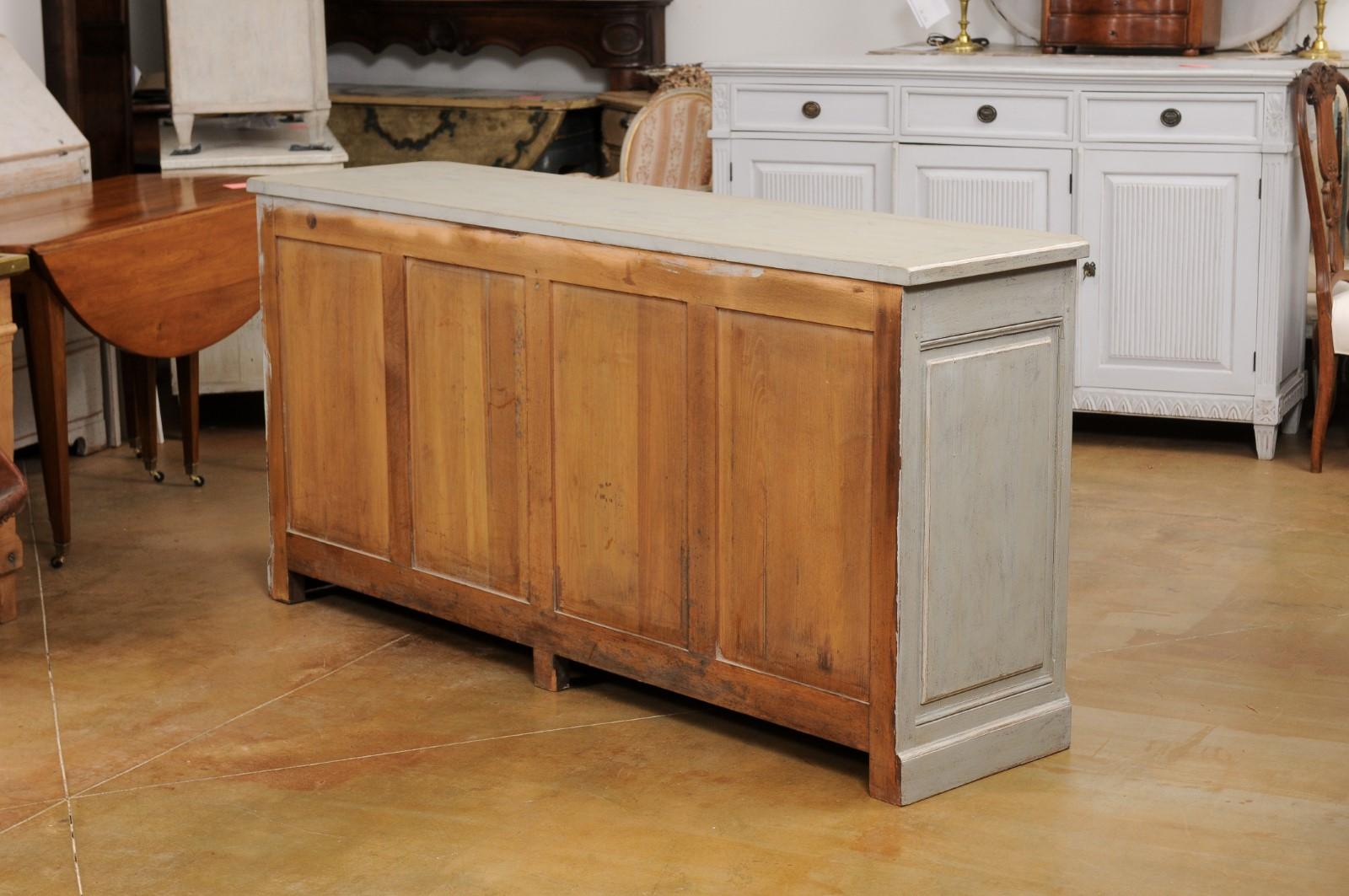French Louis XVI Style Painted Buffet with Doors, Drawers and Carved Pilasters 4