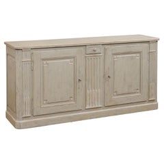French Louis XVI Style Painted Buffet with Doors, Drawers and Carved Pilasters