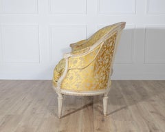 French Louis XVI Style Painted Canapé with Yellow Damask Upholstery, 20th Cent