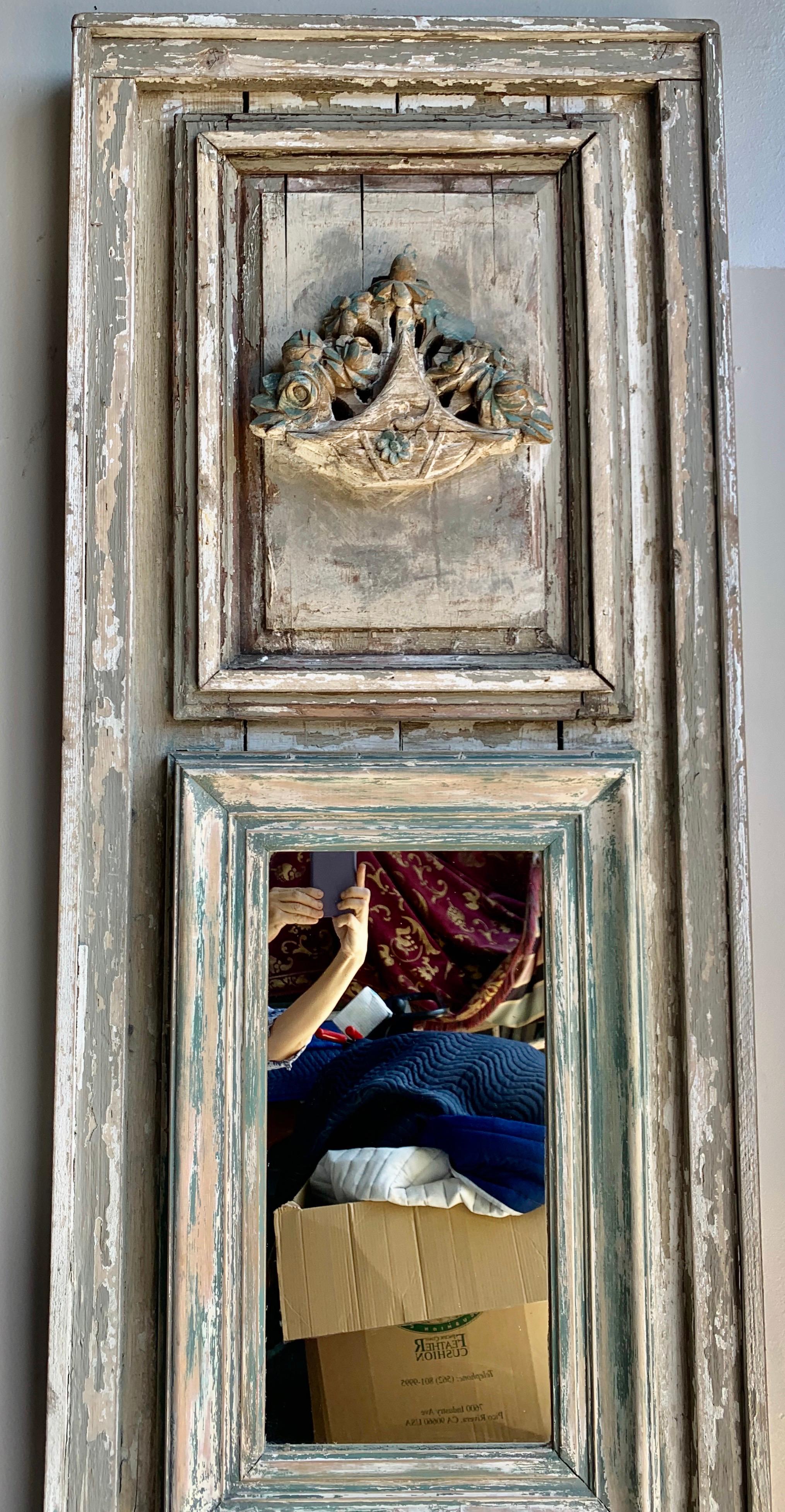 French Louis XVI Style Painted Carved Trumeau Mirror, circa 1900s 6