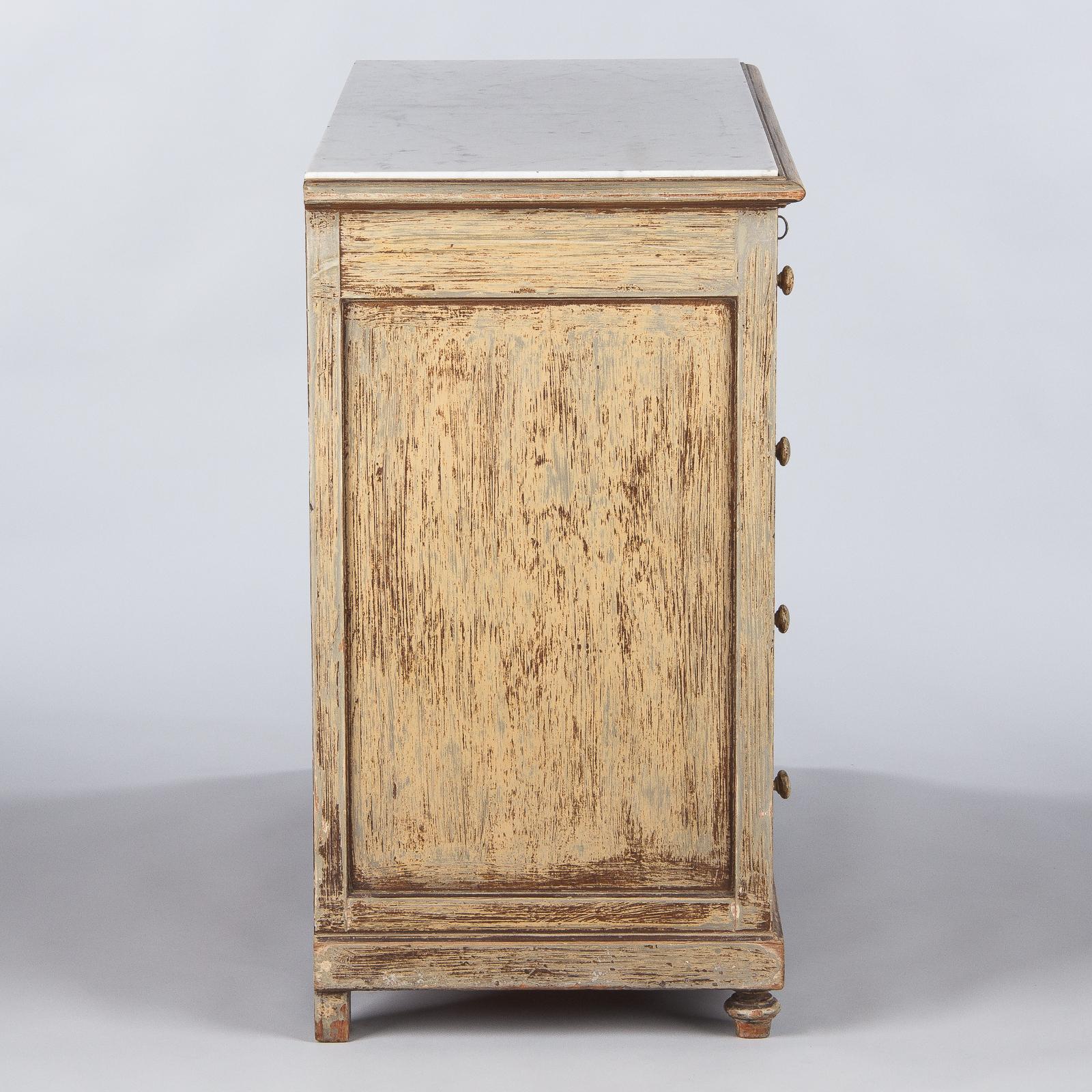 French Louis XVI Style Painted Chest of Drawers with Marble Top, 1900s 11