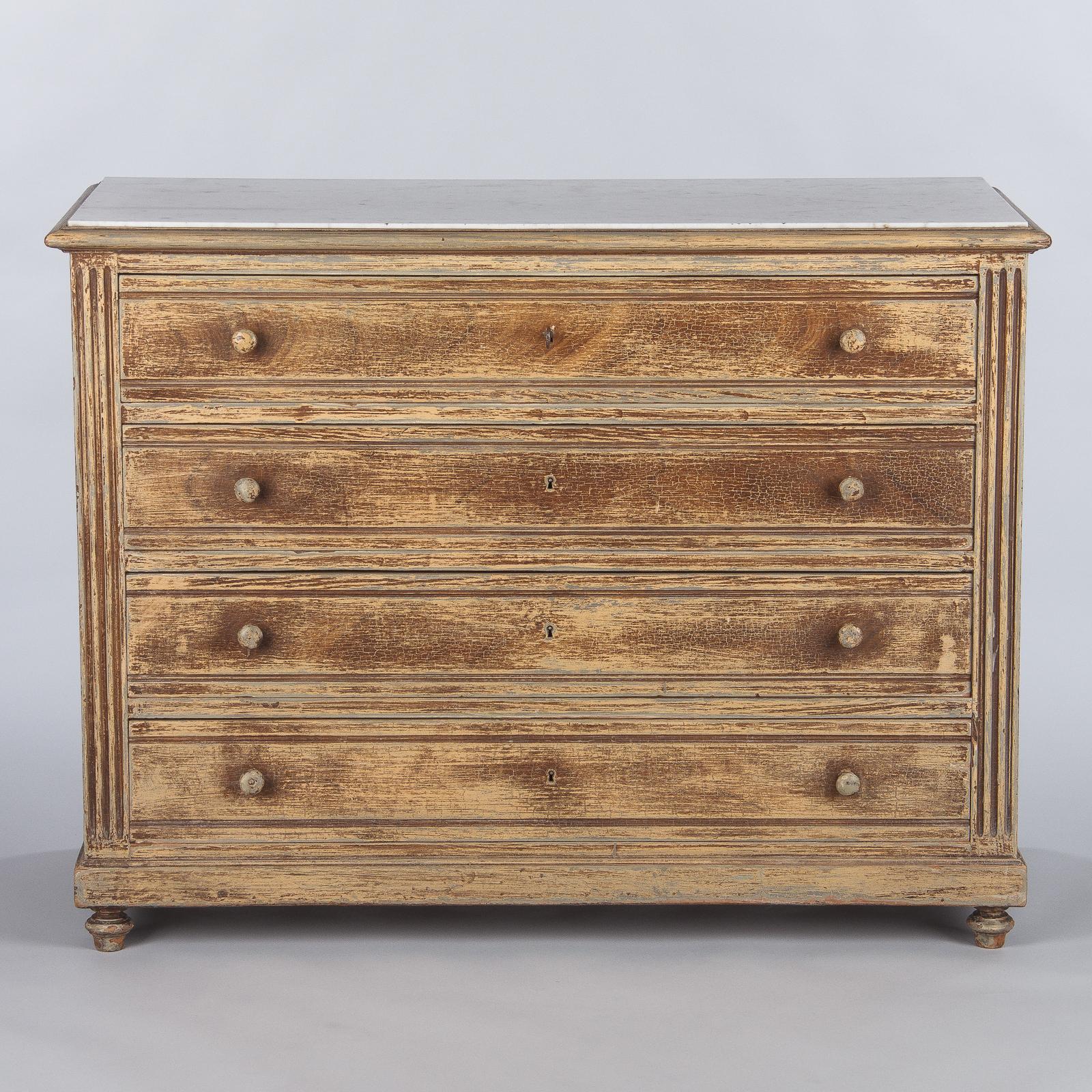 20th Century French Louis XVI Style Painted Chest of Drawers with Marble Top, 1900s