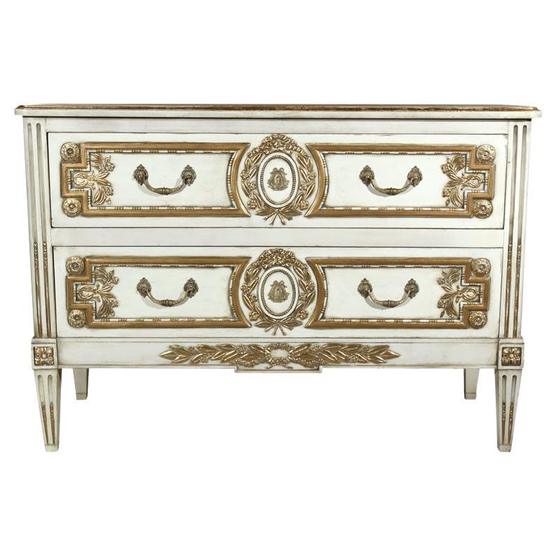 French Louis XVI Style Painted Commode Stamped Jansen