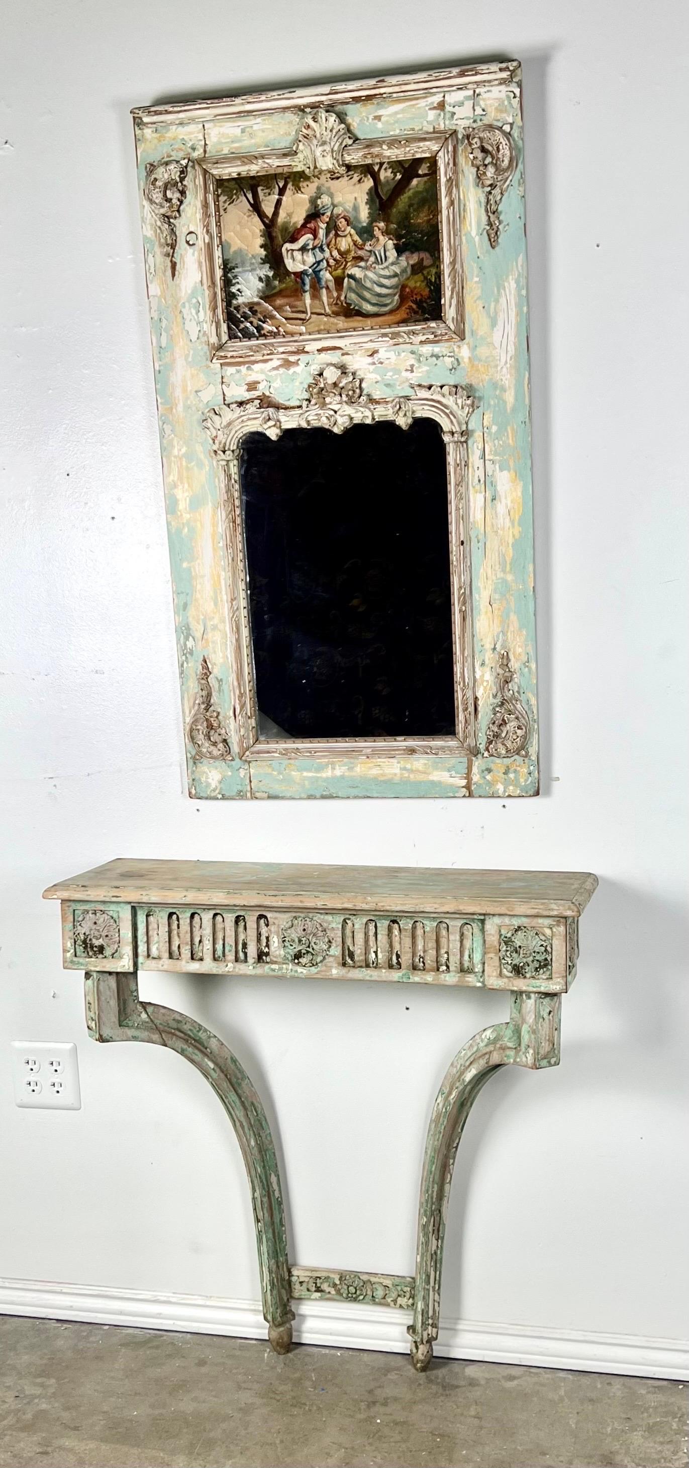 French Louis XVI Style Painted Console and Mirror For Sale 9