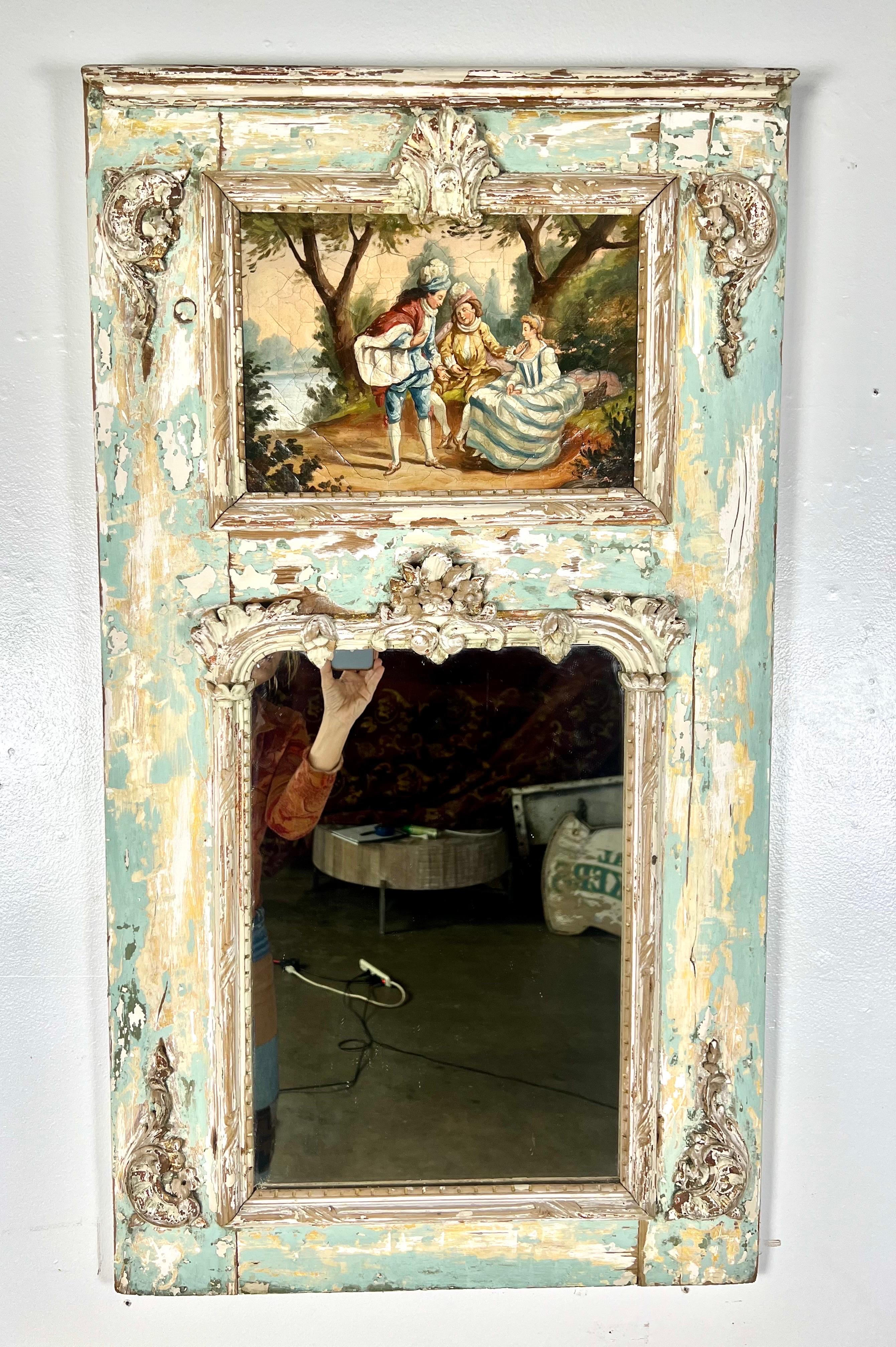 French Louis XVI Style Painted Console and Mirror For Sale 4