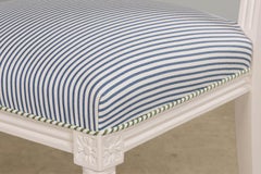 French Louis XVI Style Painted Dining Chairs in Blue & Green Stripe, Set of 6