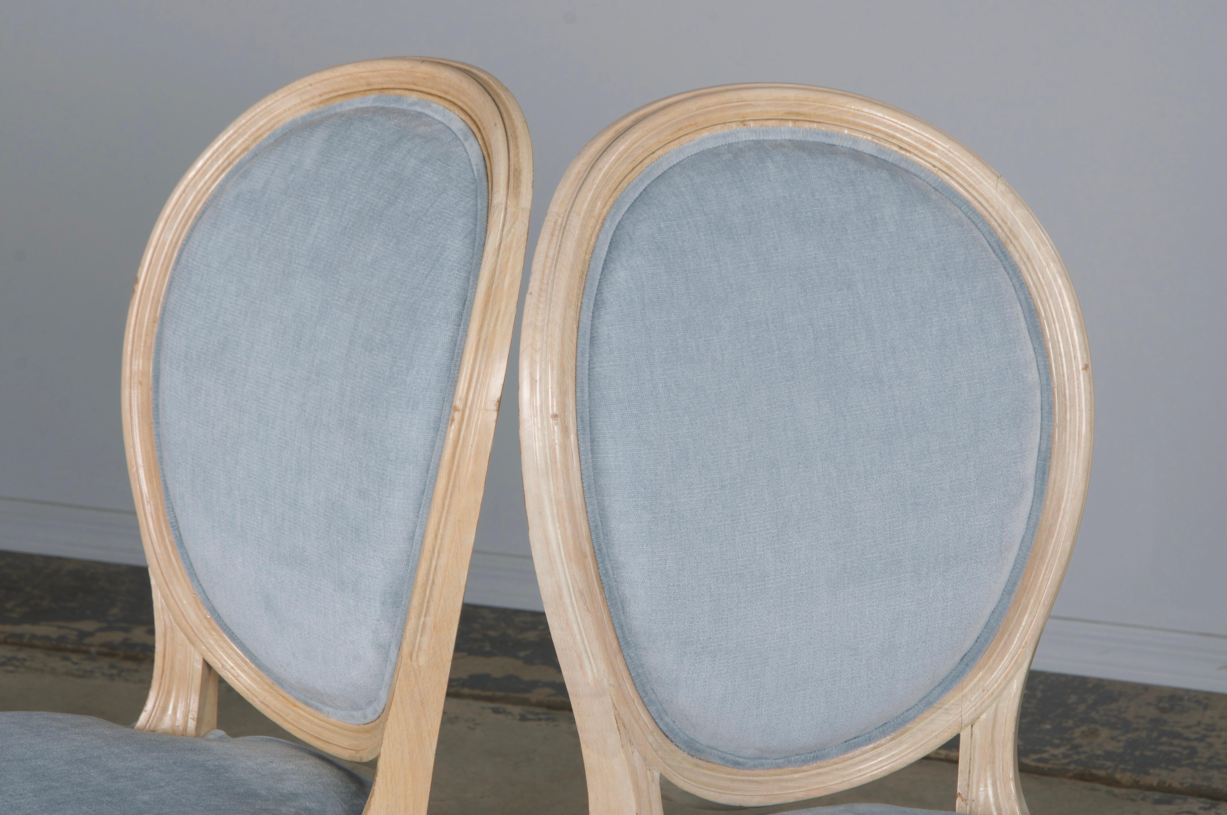 French Louis XVI Style Painted Dining Chairs W/ Light Blue Velvet - Set of 6 For Sale 10